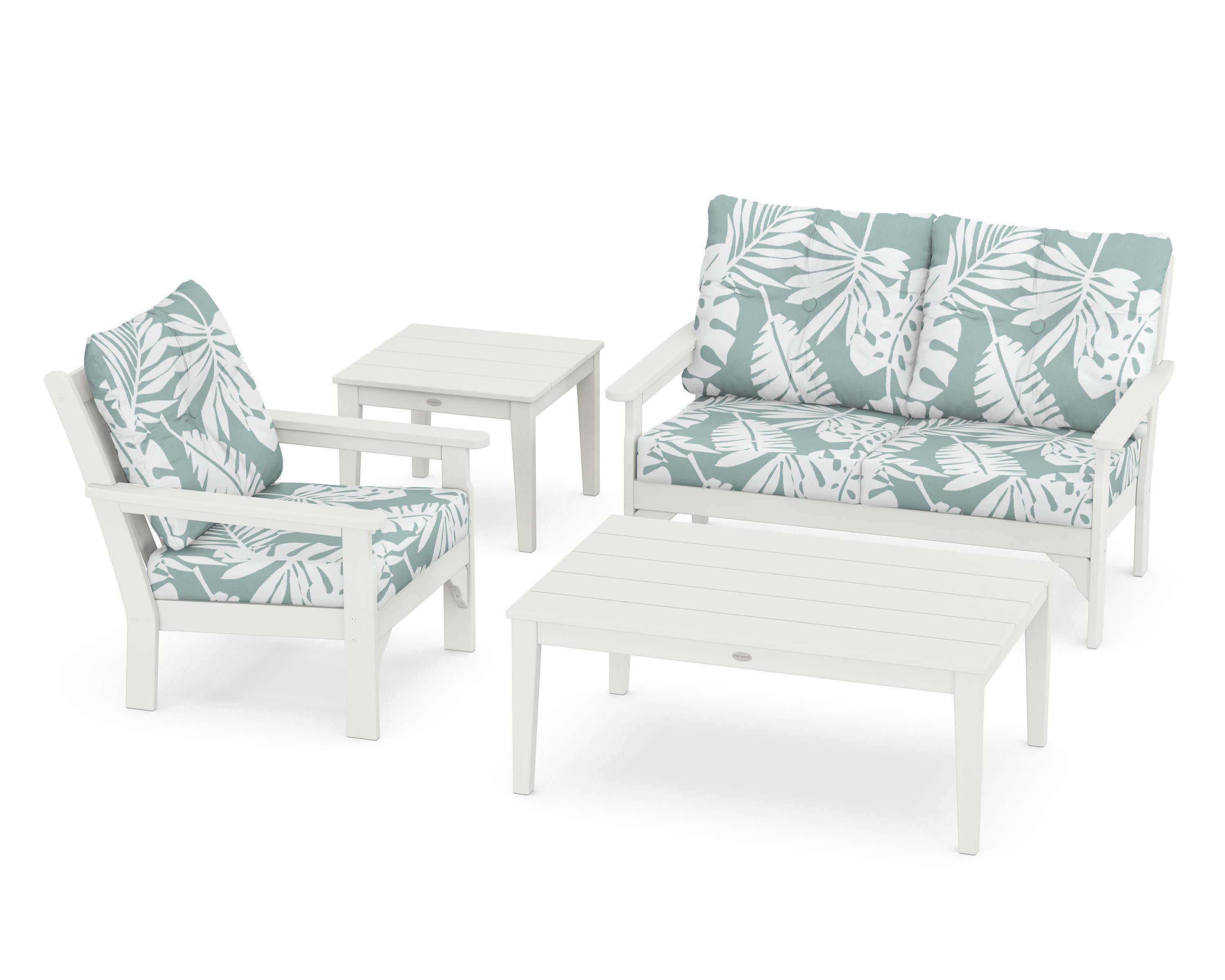 Vineyard 4-Piece Deep Seating Set in Vintage White / Leaf Glacier Spa