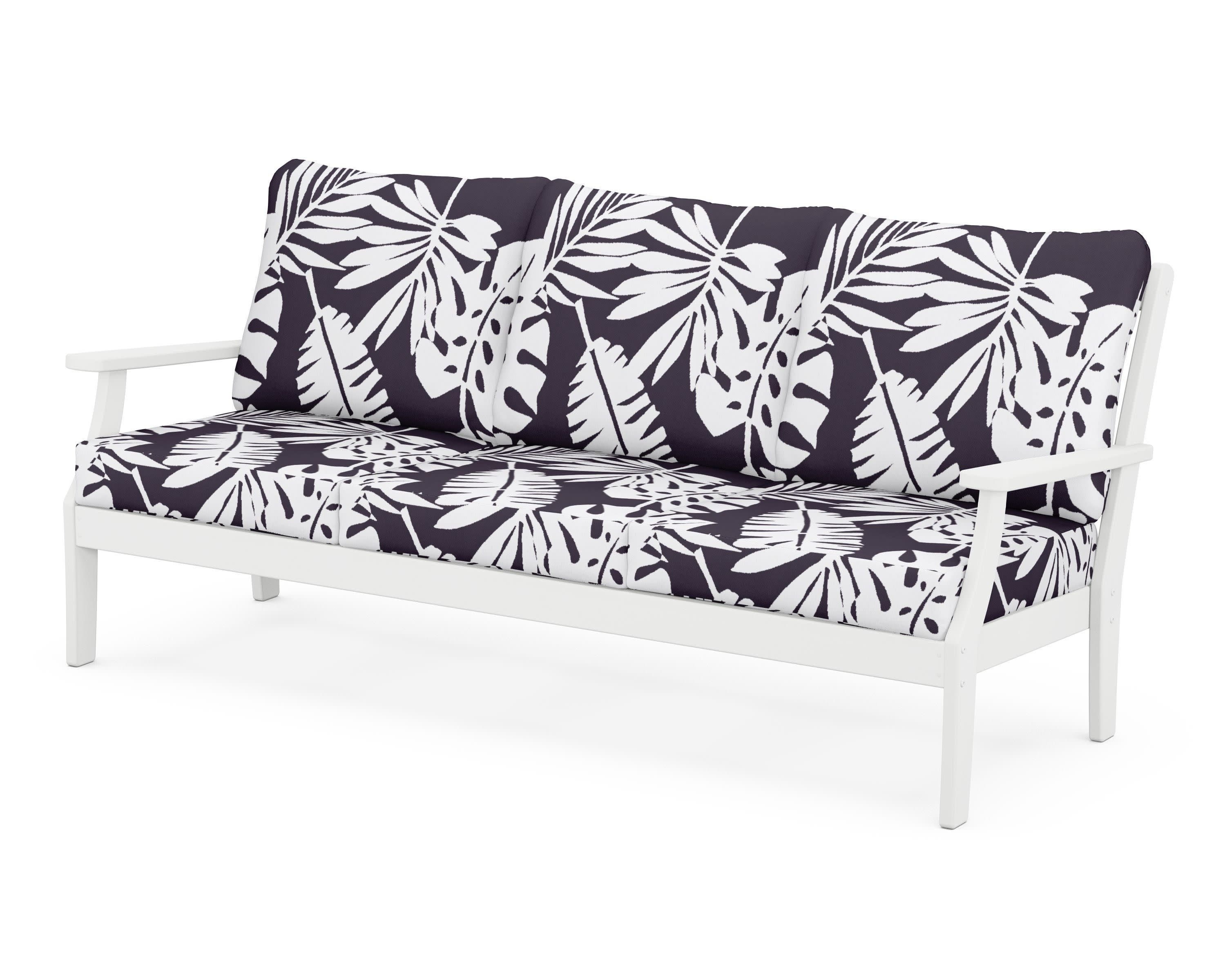 Braxton Deep Seating Sofa in White / Leaf Navy