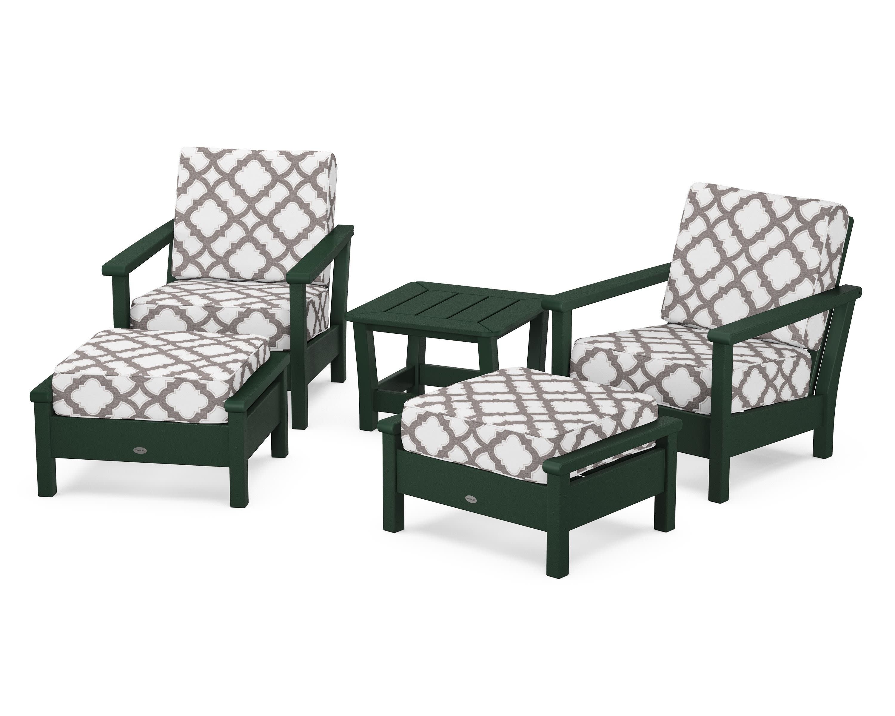 Harbour 5-Piece Deep Seating Chair Set in Green / Trellis Grey Mist