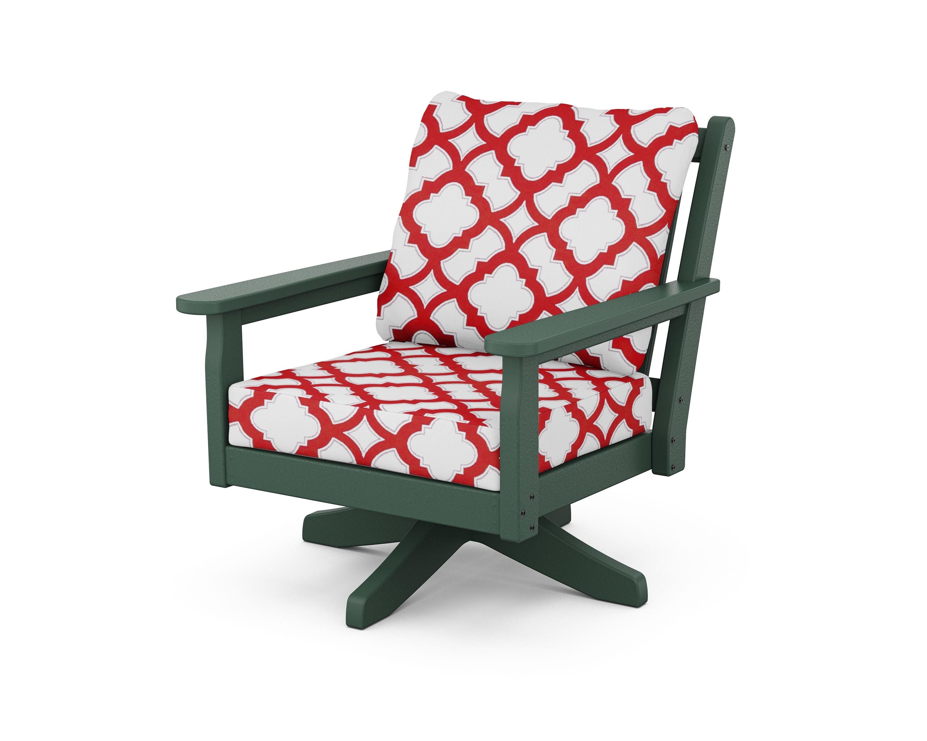 Chippendale Deep Seating Swivel Chair in Green / Trellis Crimson