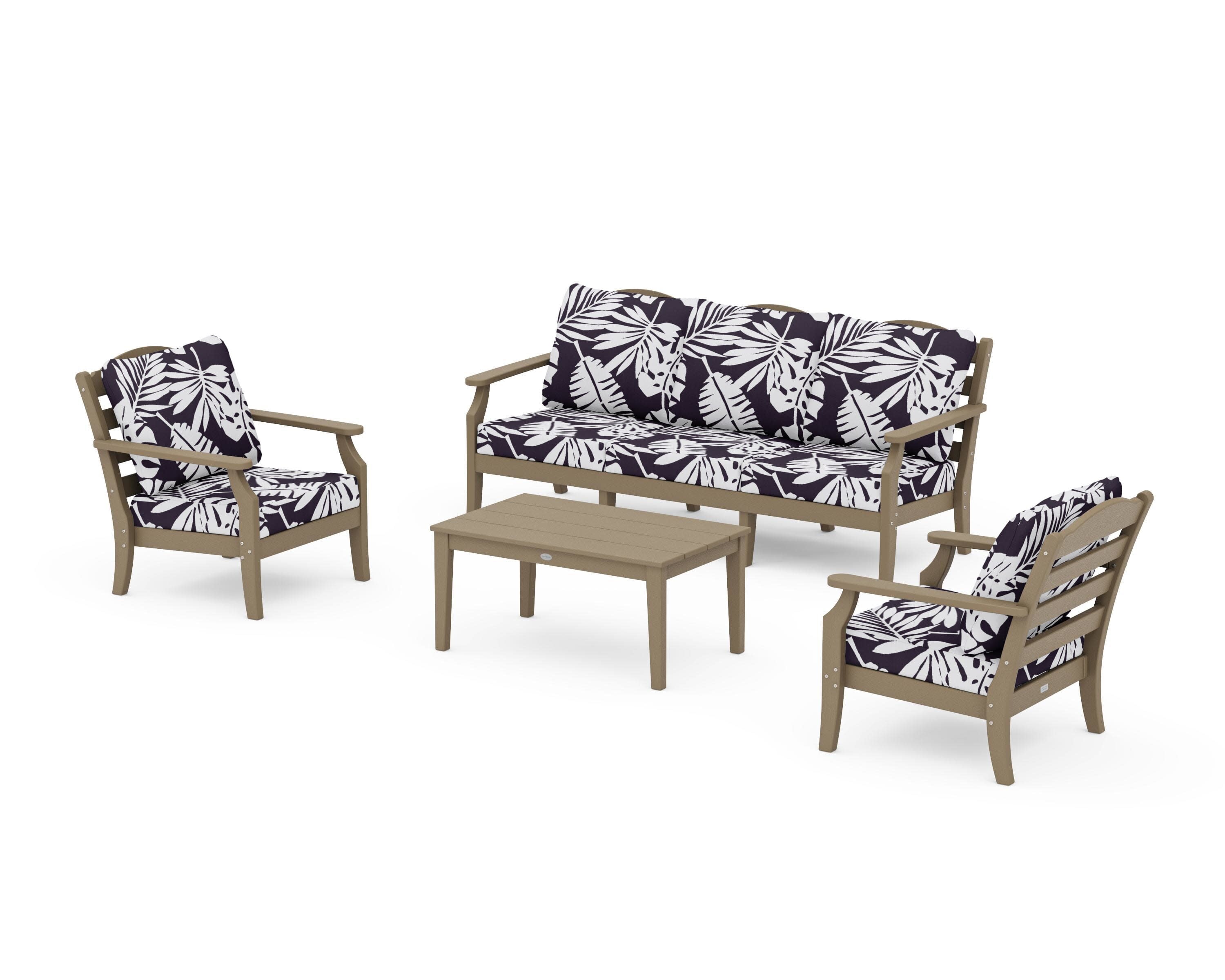 Savannah 4-Piece Deep Seating Set with Sofa in Vintage Sahara / Leaf Navy