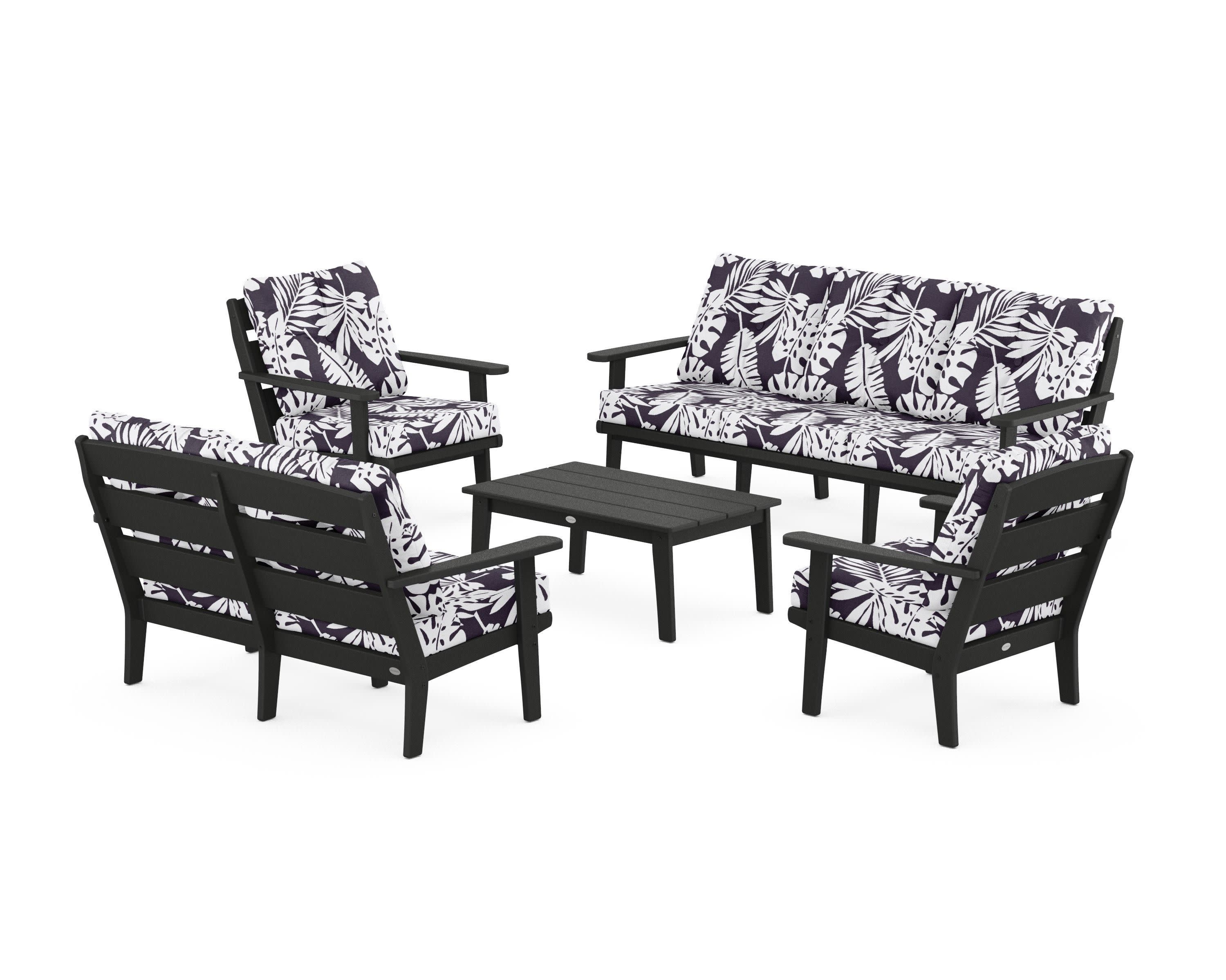 Lakeside 5-Piece Lounge Sofa Set in Black / Leaf Navy