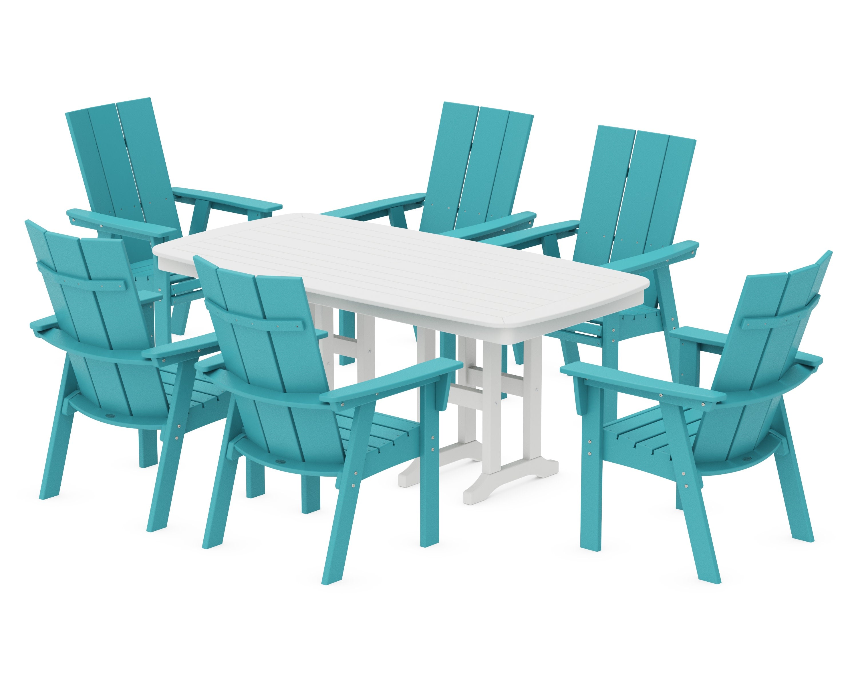 Modern Curveback Adirondack 7-Piece Dining Set in Aruba / White
