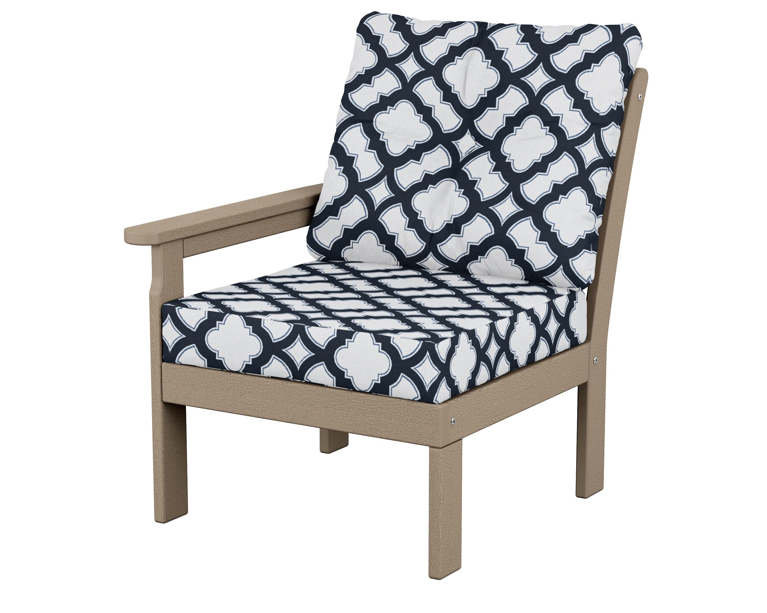 Vineyard Modular Left Arm Chair in Vintage Sahara / Trellis Marine Indigo