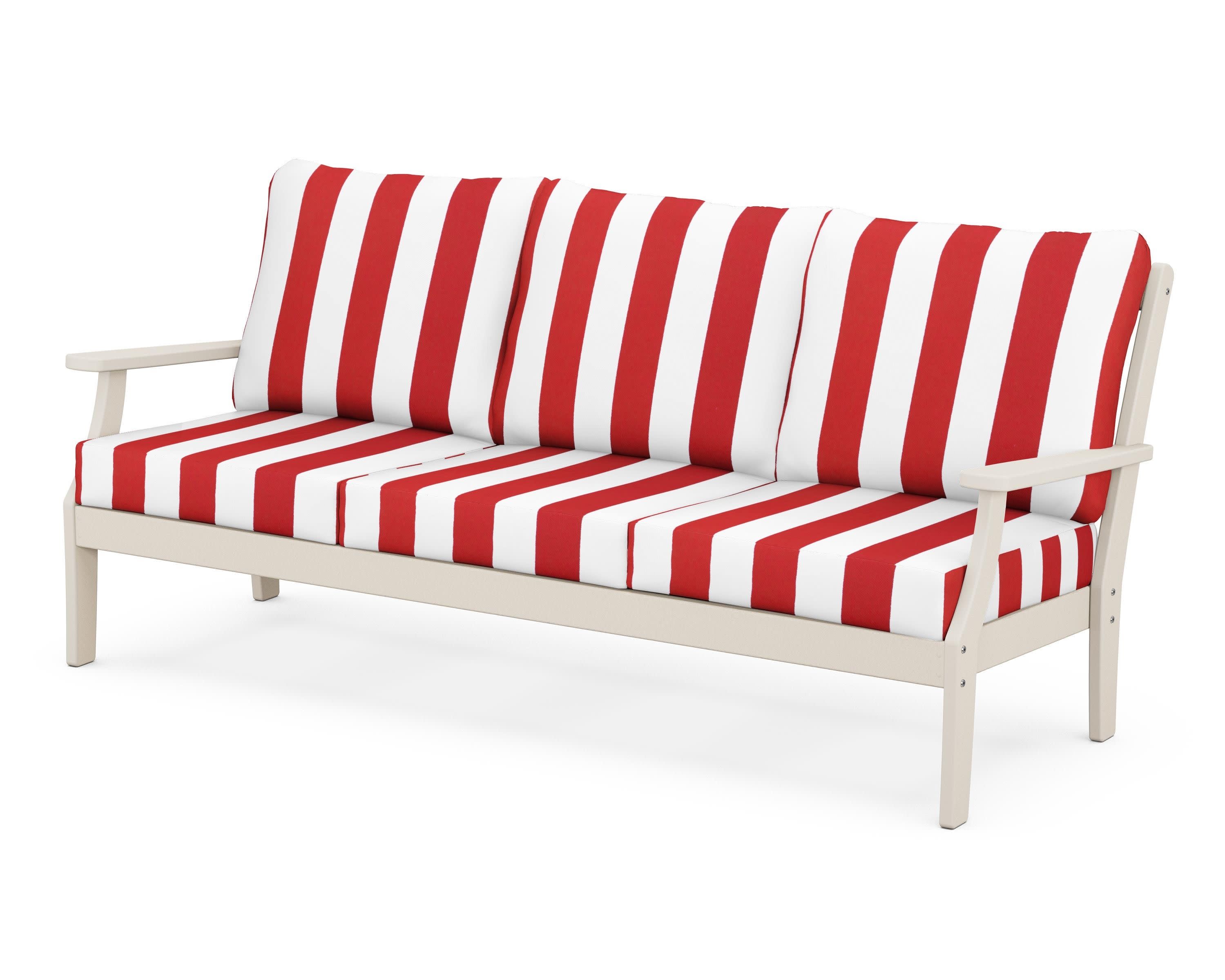 Braxton Deep Seating Sofa in Sand / Cabana Stripe Crimson