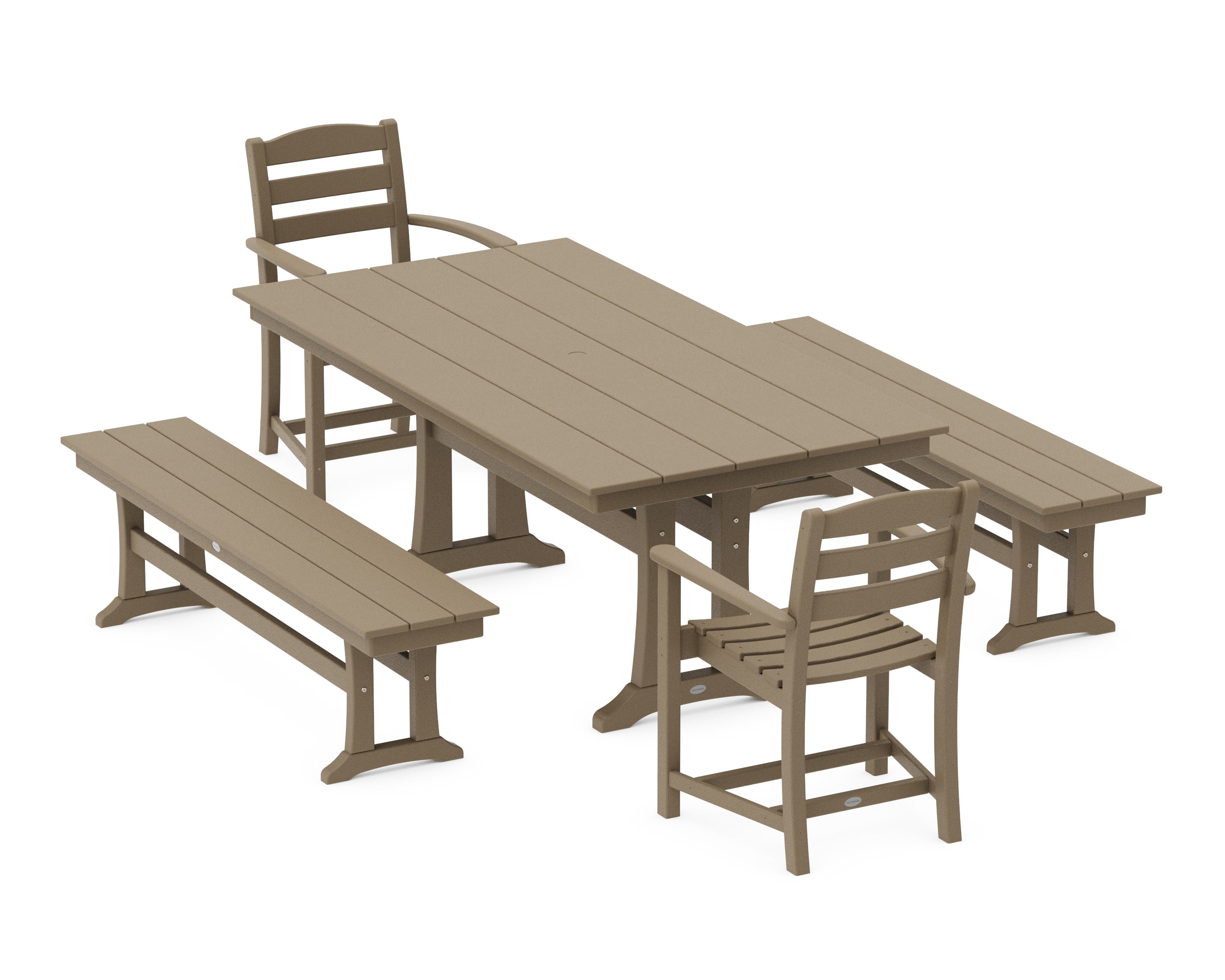 La Casa Cafe 5-Piece Farmhouse Dining Set With Trestle Legs in Vintage Sahara