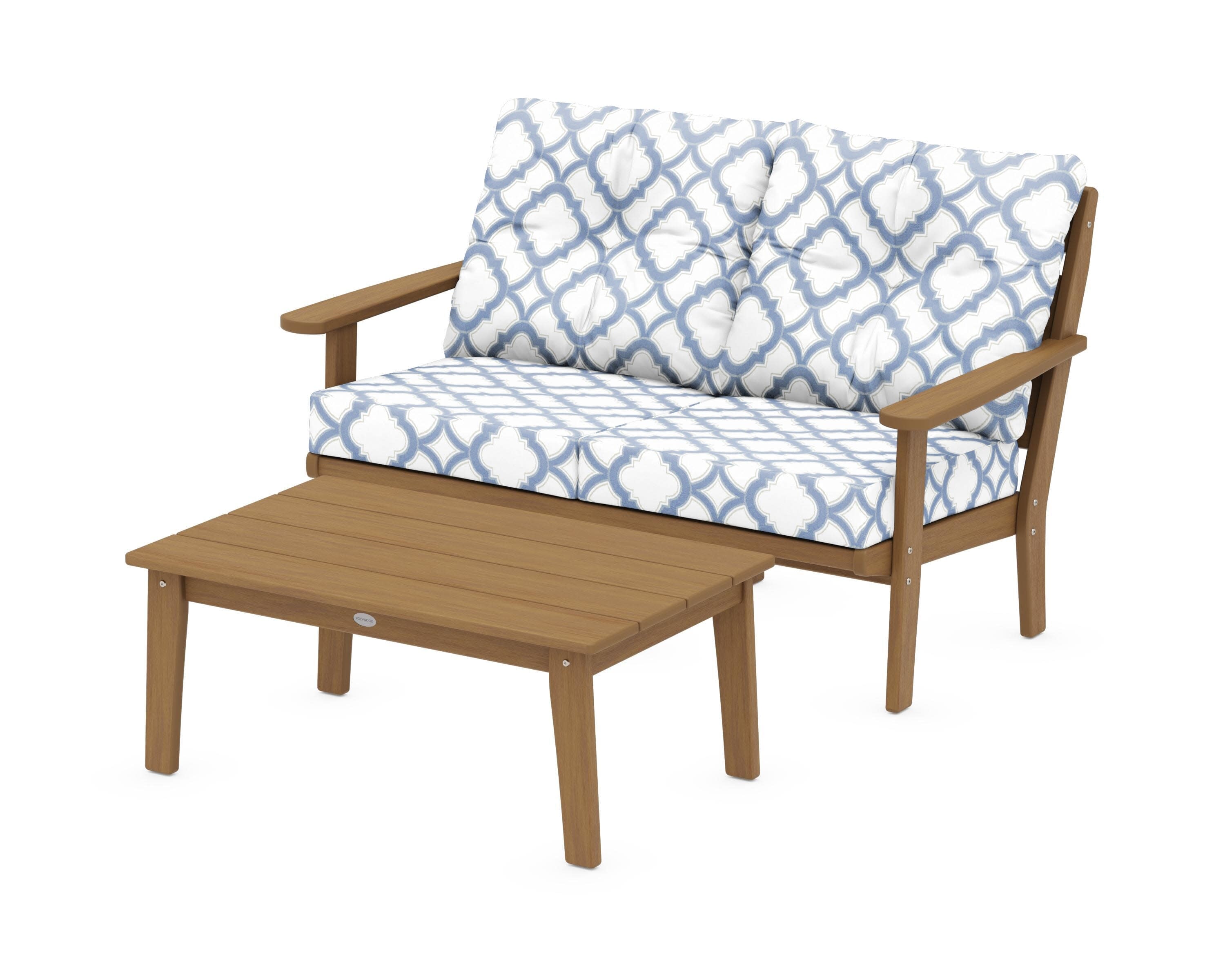 Lakeside 2-Piece Lounge Loveseat Set in Natural / Trellis Sky Blue
