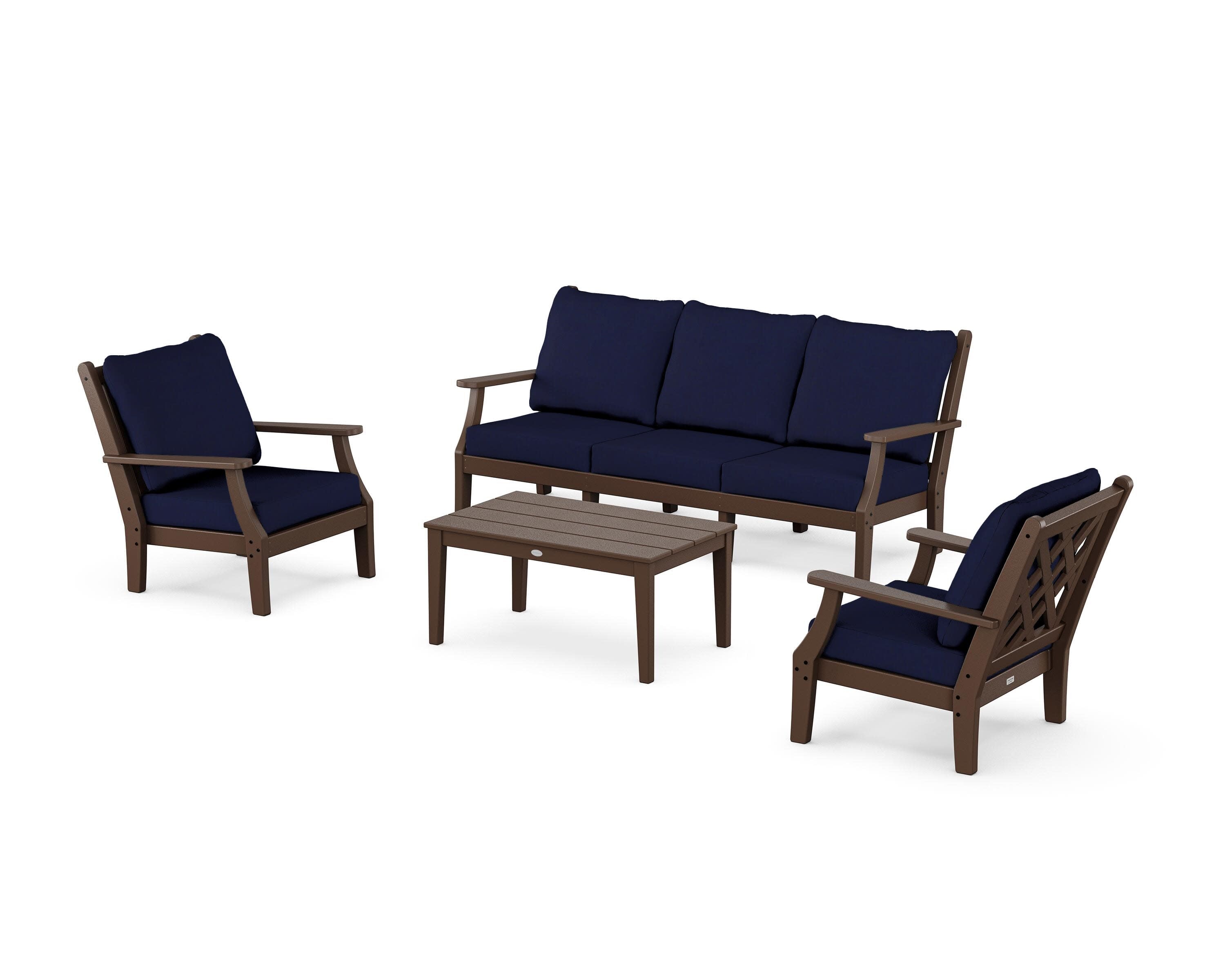 Wovendale 4-Piece Deep Seating Set with Sofa in Mahogany / Navy