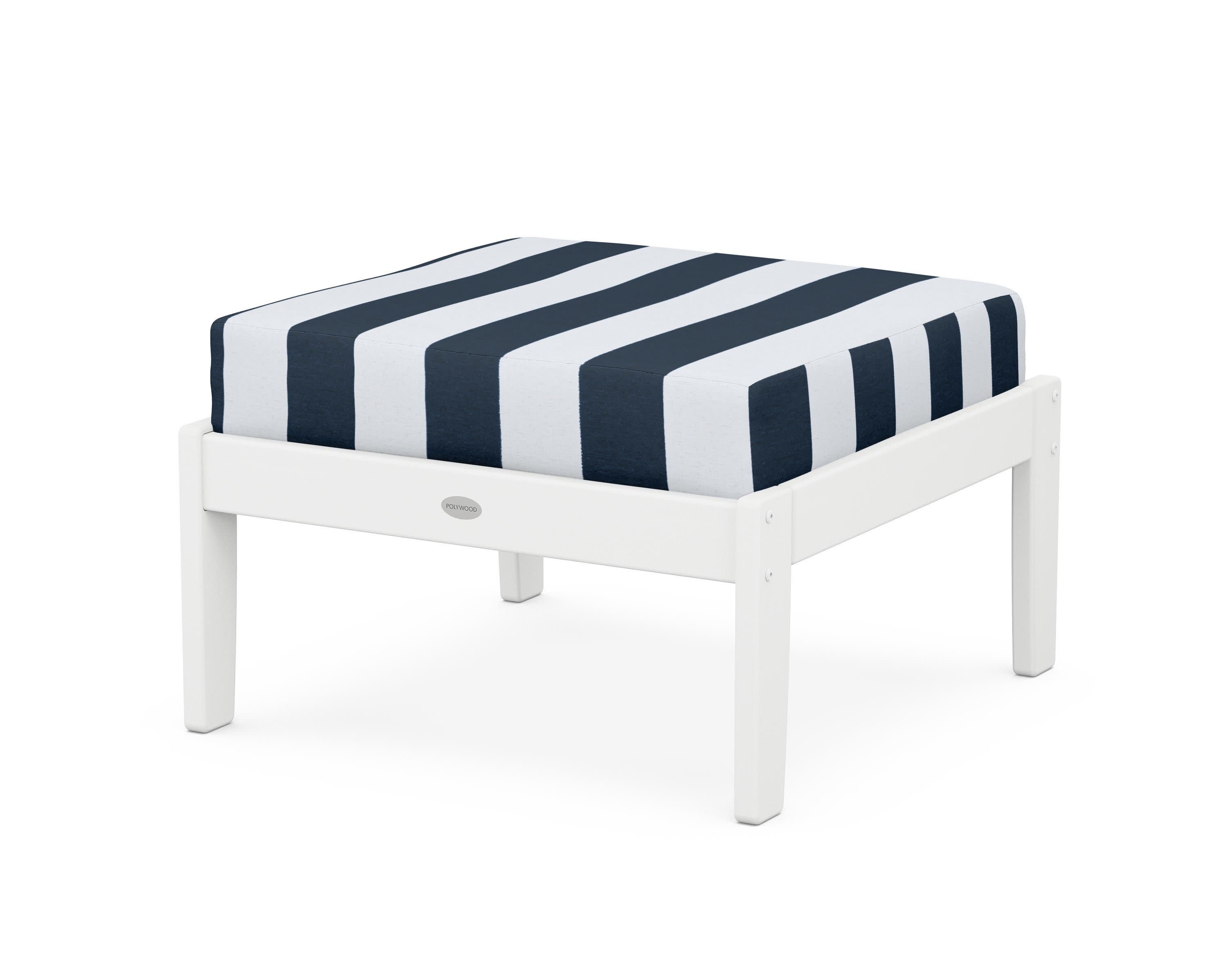 Braxton Deep Seating Ottoman in White / Cabana Stripe Marine Indigo