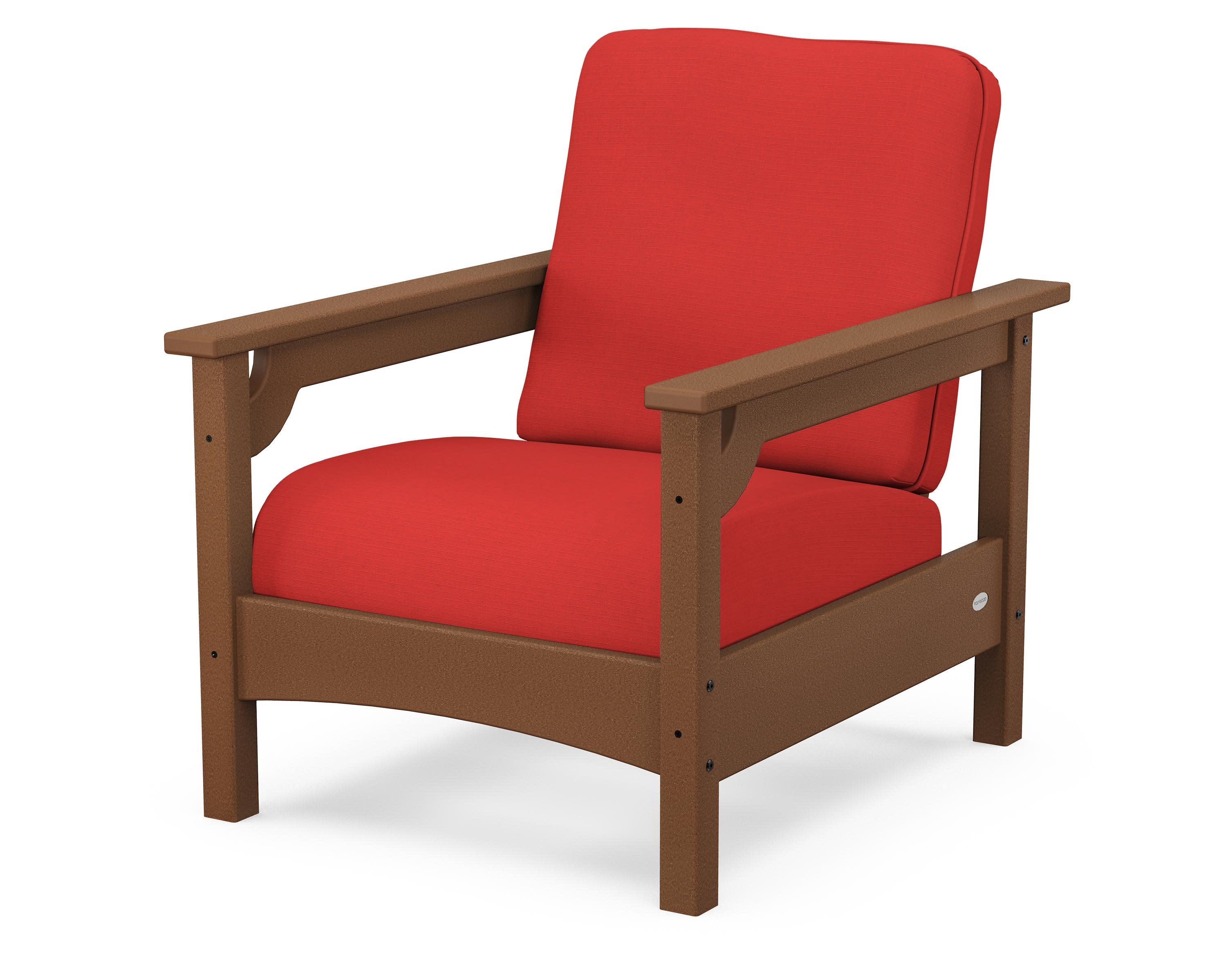 Club Chair in Teak / Crimson Linen