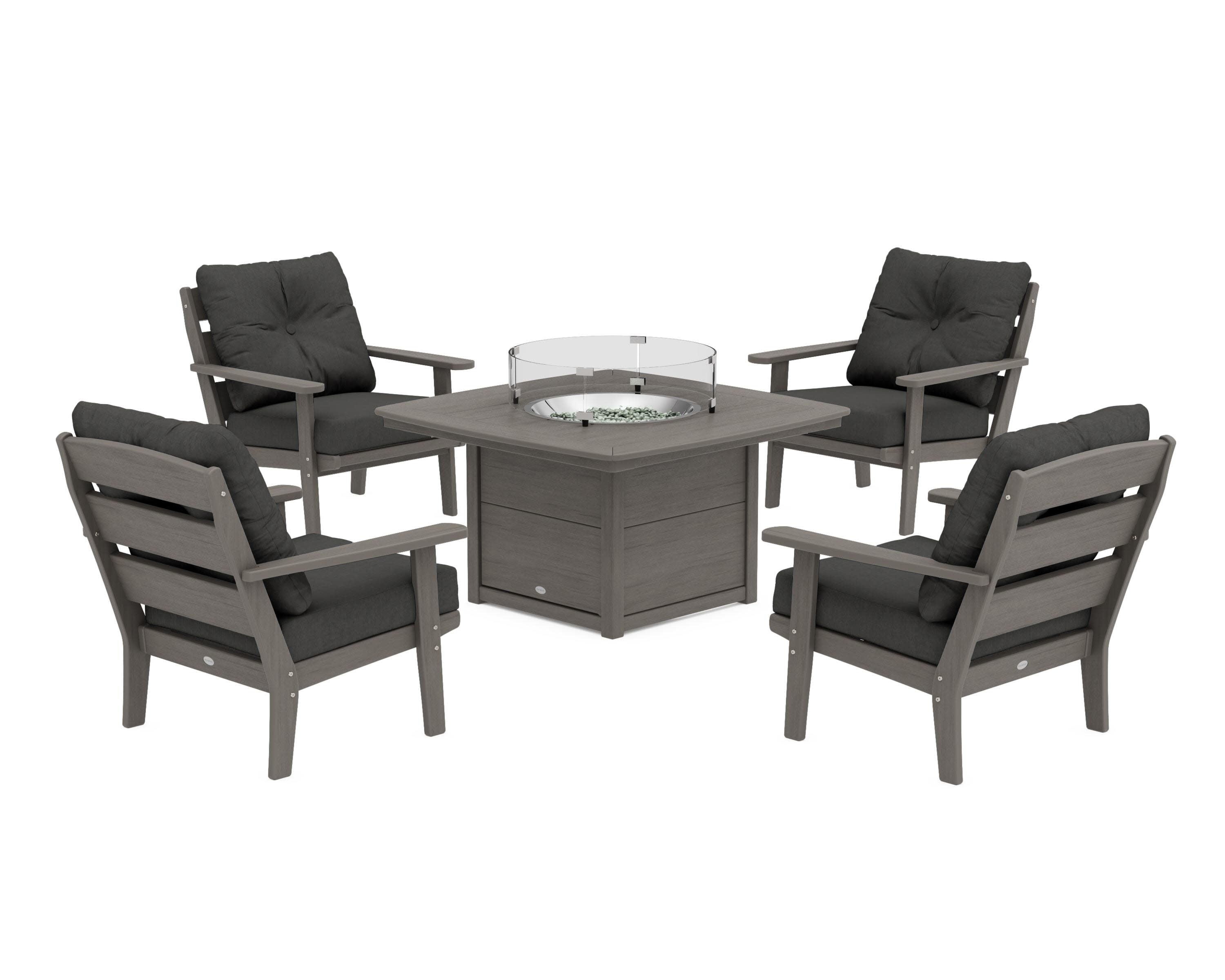 Lakeside 5-Piece Deep Seating Set with Nautical Fire Pit Table in Driftwood / Spectrum Carbon
