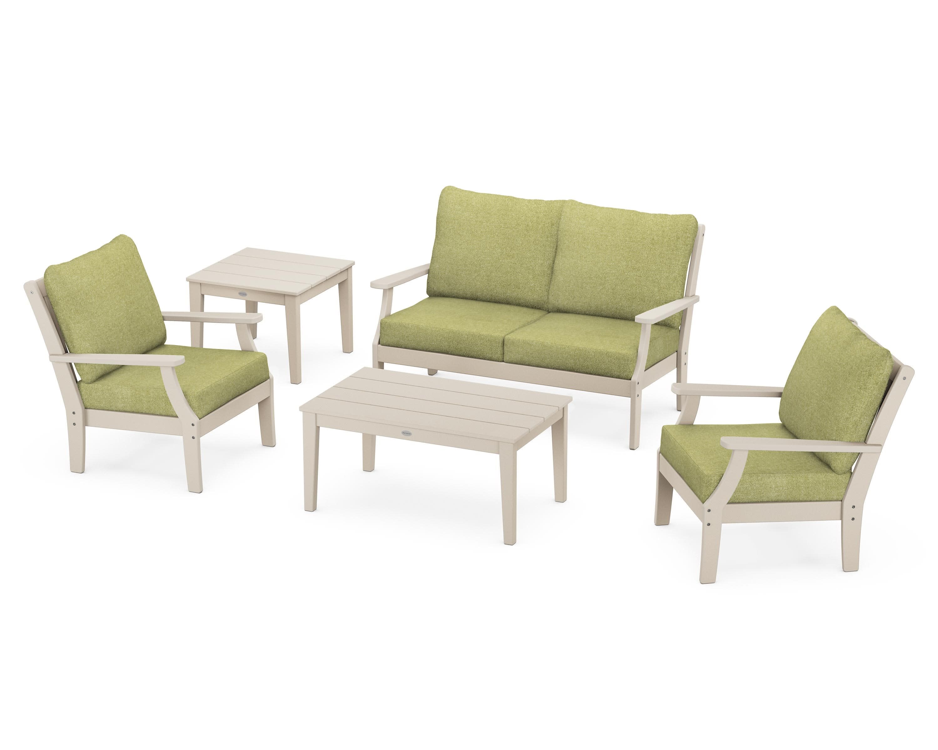 Braxton 5-Piece Deep Seating Set in Sand / Chartreuse Boucle