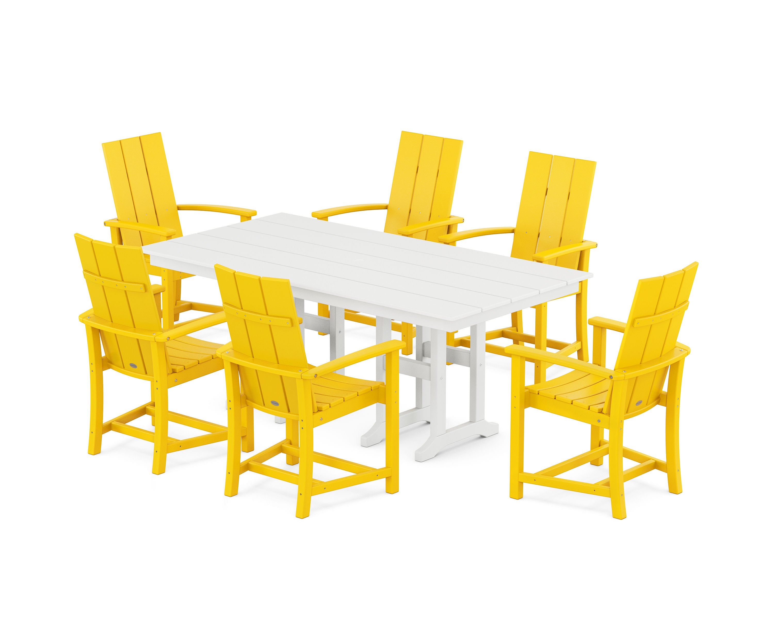Modern Adirondack 7-Piece Farmhouse Dining Set in Lemon / White