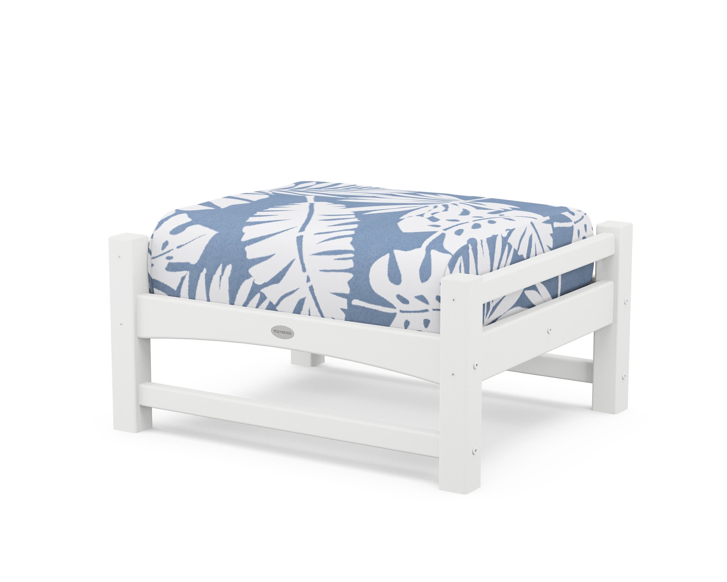Club Ottoman in White / Leaf Sky Blue