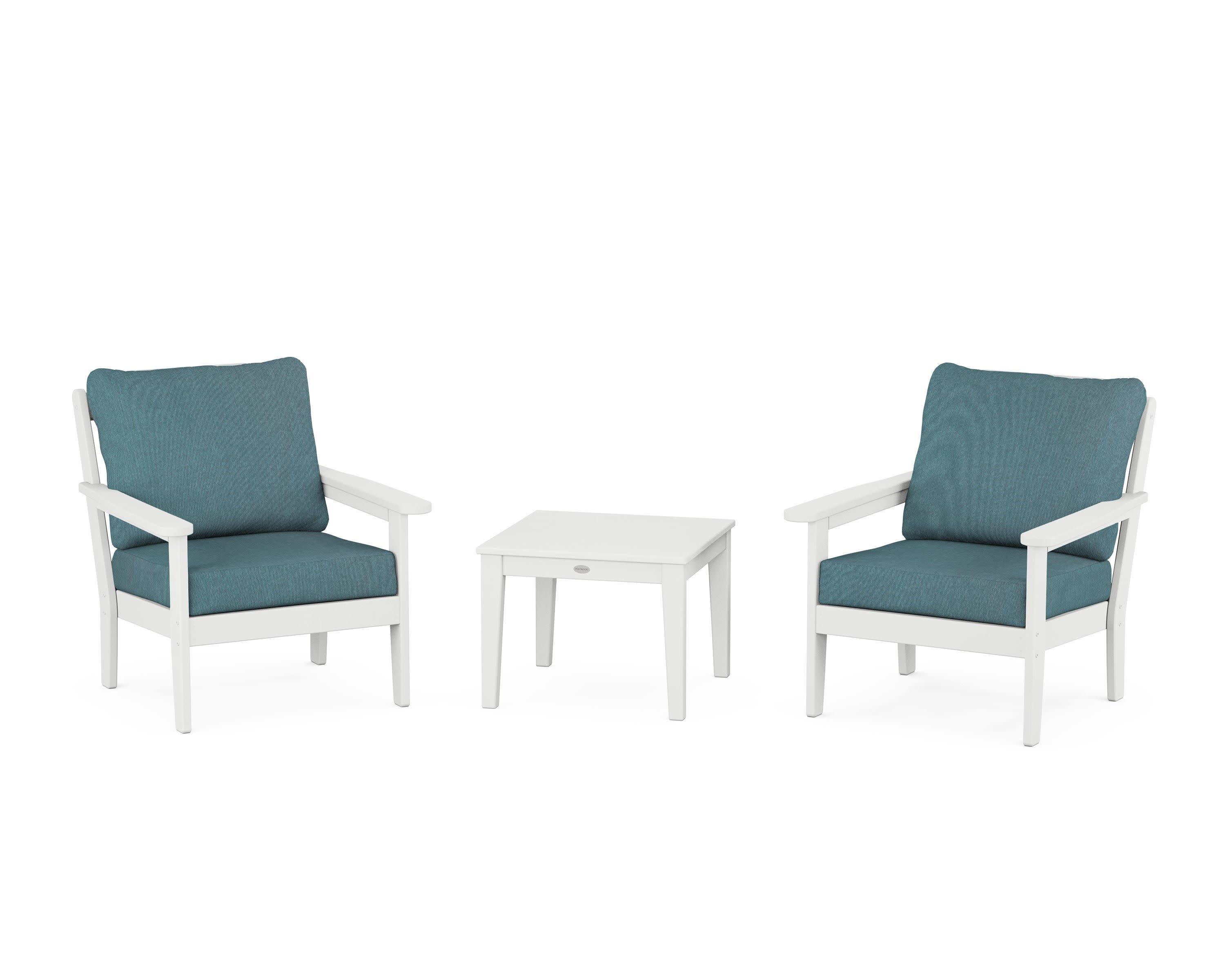 Cottage 3-Piece Deep Seating Set in White / Ocean Teal