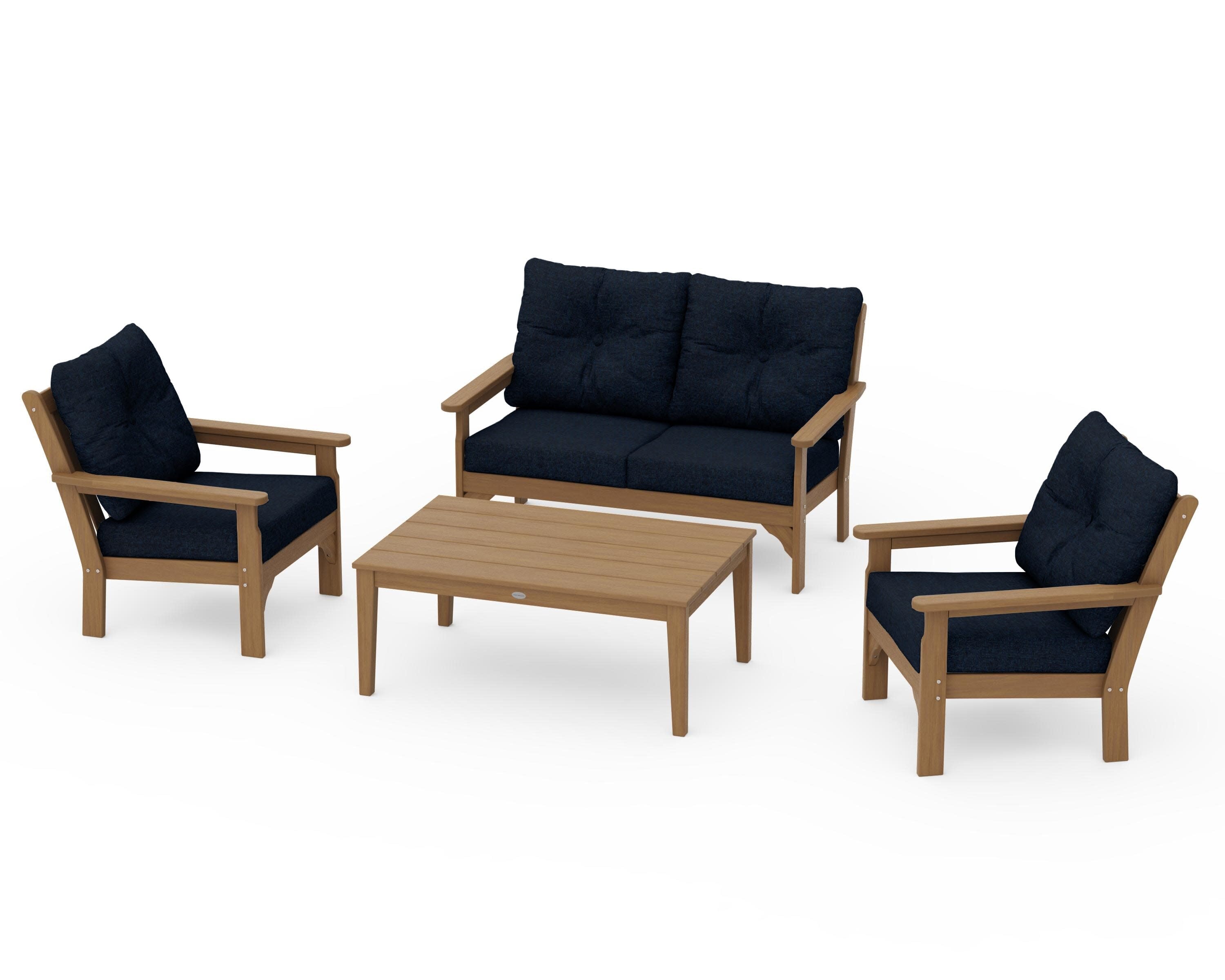 Vineyard 4-Piece Deep Seating Set in Natural / Marine Indigo