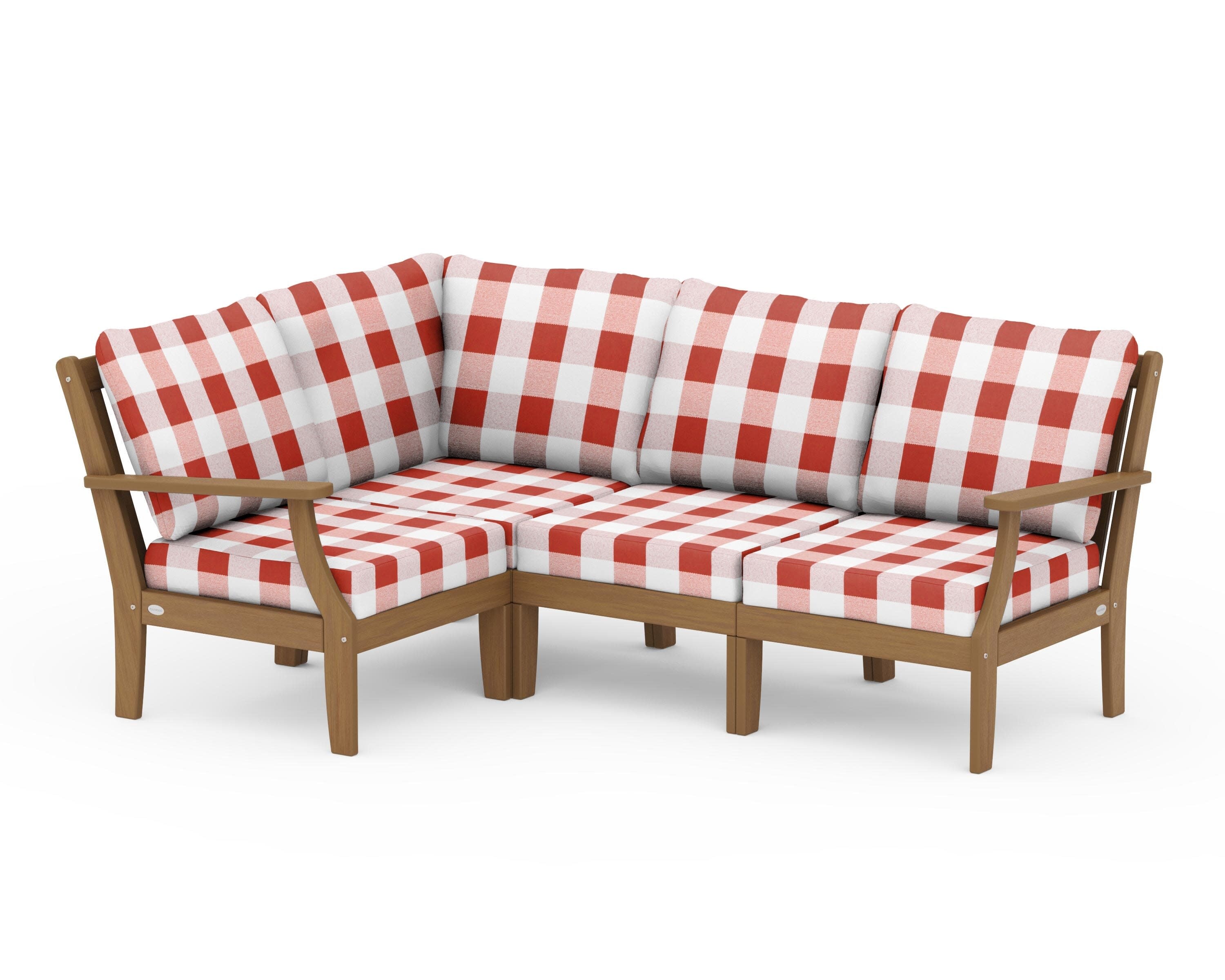 Braxton Modular 4-Piece Deep Seating Set in Natural / Buffalo Plaid Crimson