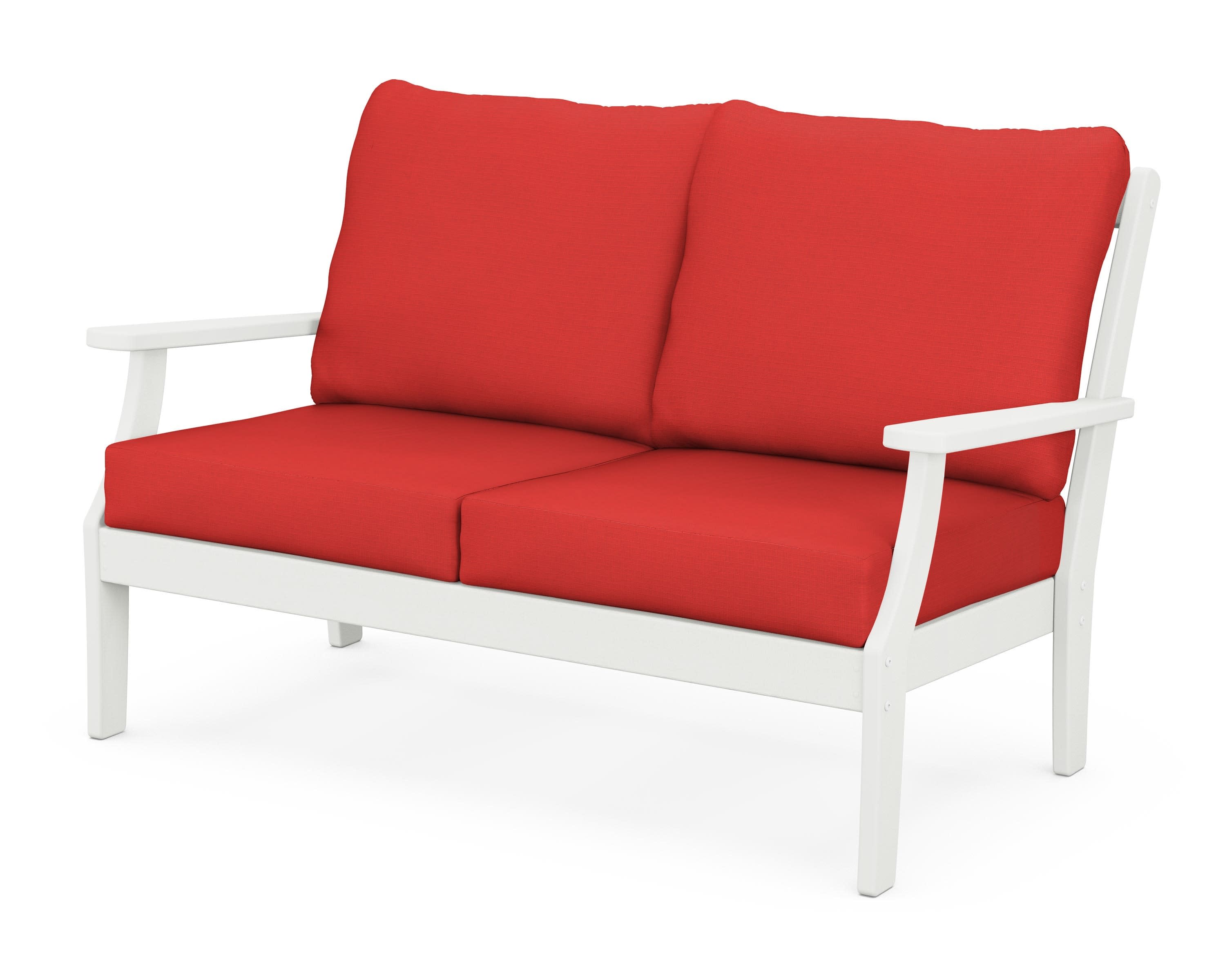 Braxton Deep Seating Loveseat in Vintage White / Crimson Linen