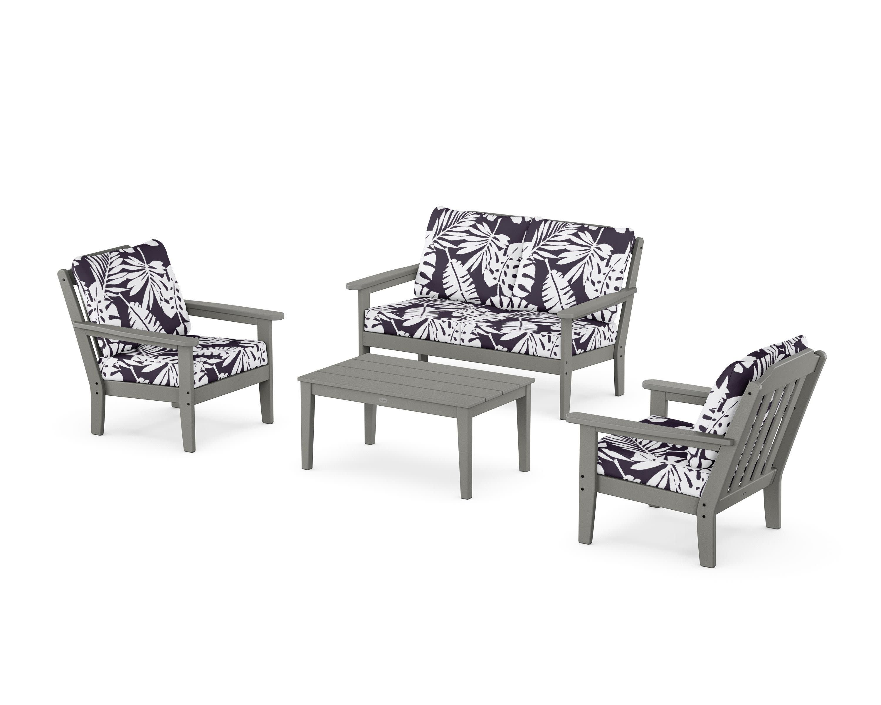 Cottage 4-Piece Deep Seating Set with Loveseat in Slate Grey / Leaf Navy