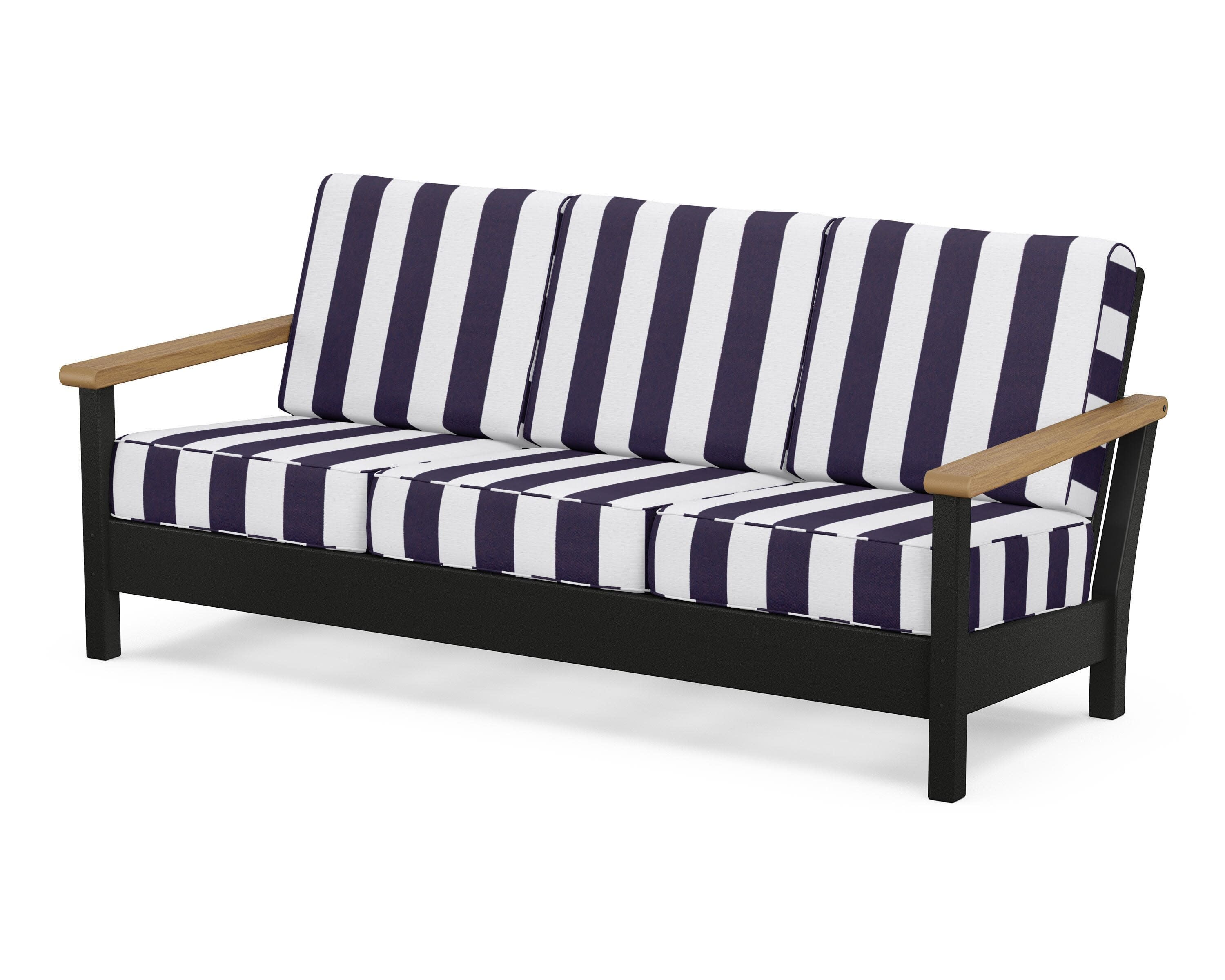 Harbour Deep Seating Sofa in Black / Natural / Cabana Stripe Navy