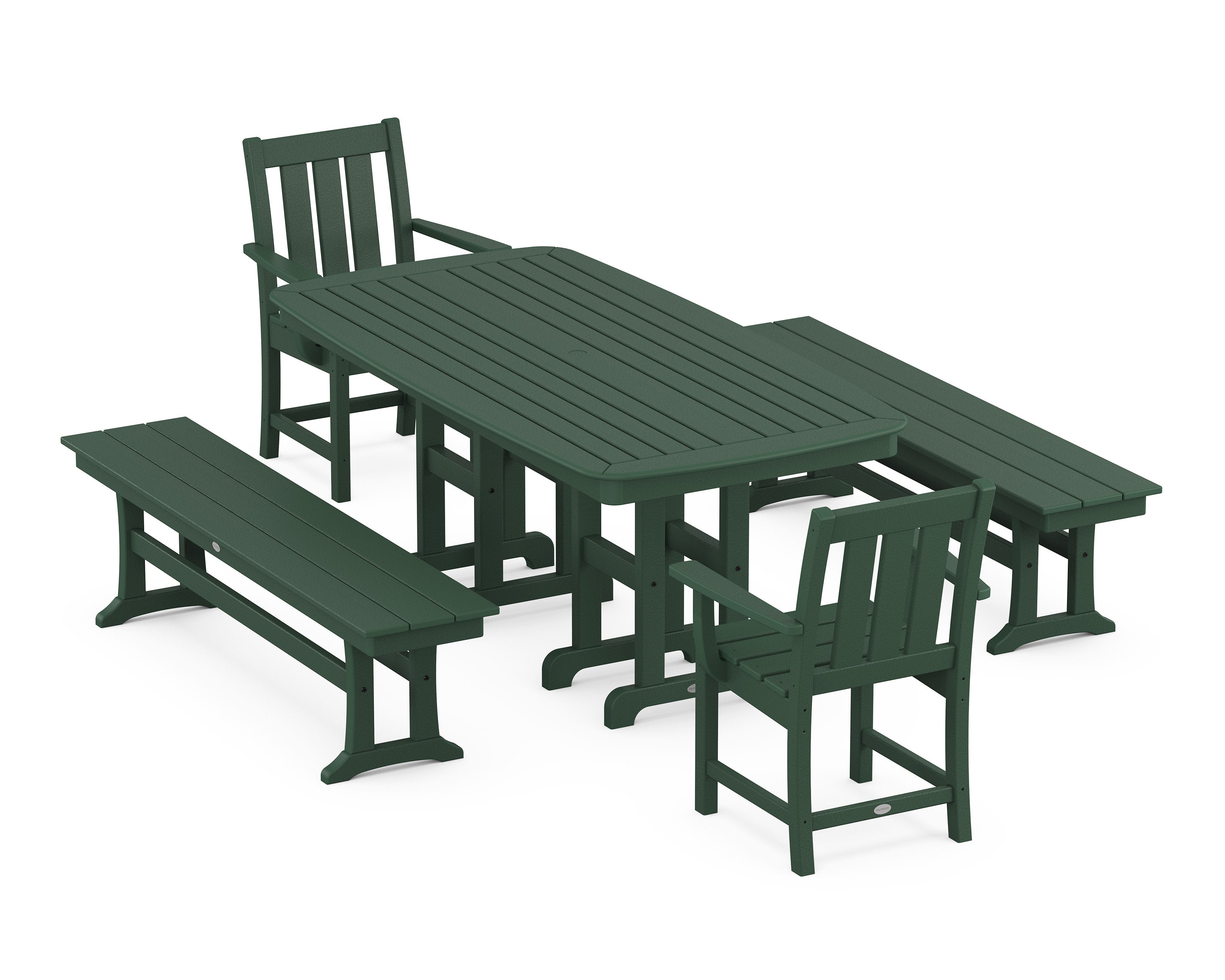 Oxford 5-Piece Dining Set with Benches in Green