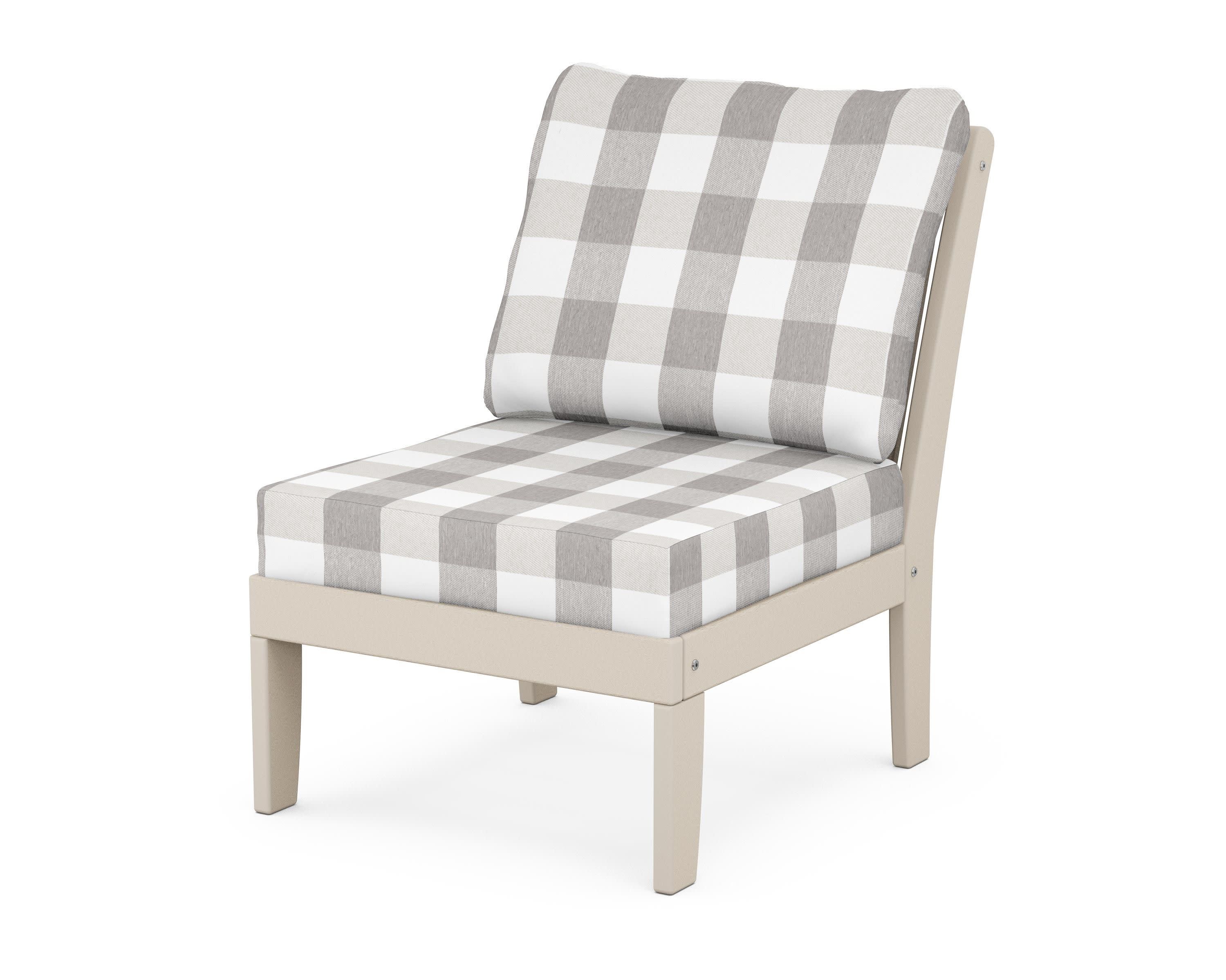 Braxton Modular Armless Chair in Sand / Buffalo Plaid Grey Mist