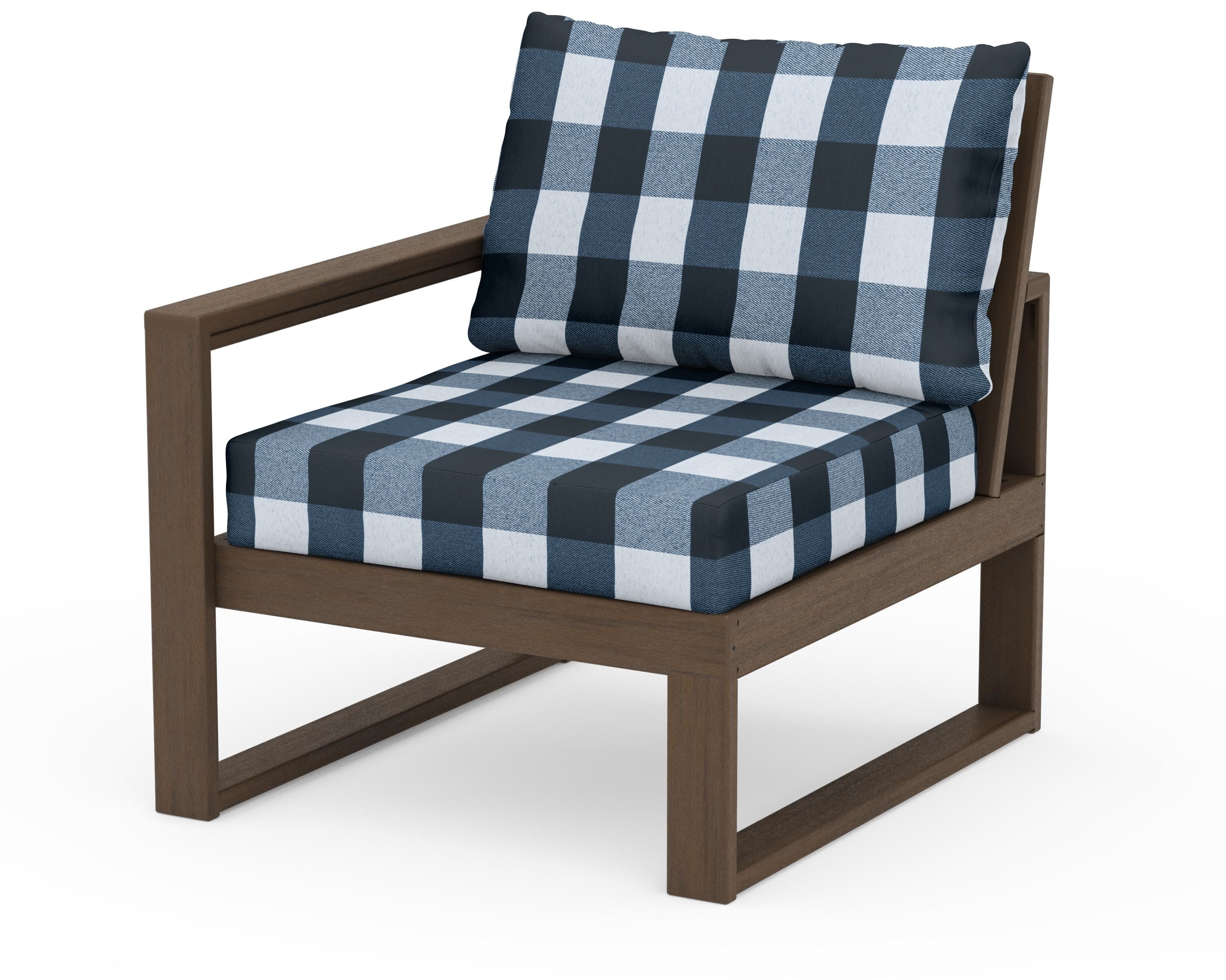 EDGE Modular Left Arm Chair in Kona / Buffalo Plaid Marine Indigo
