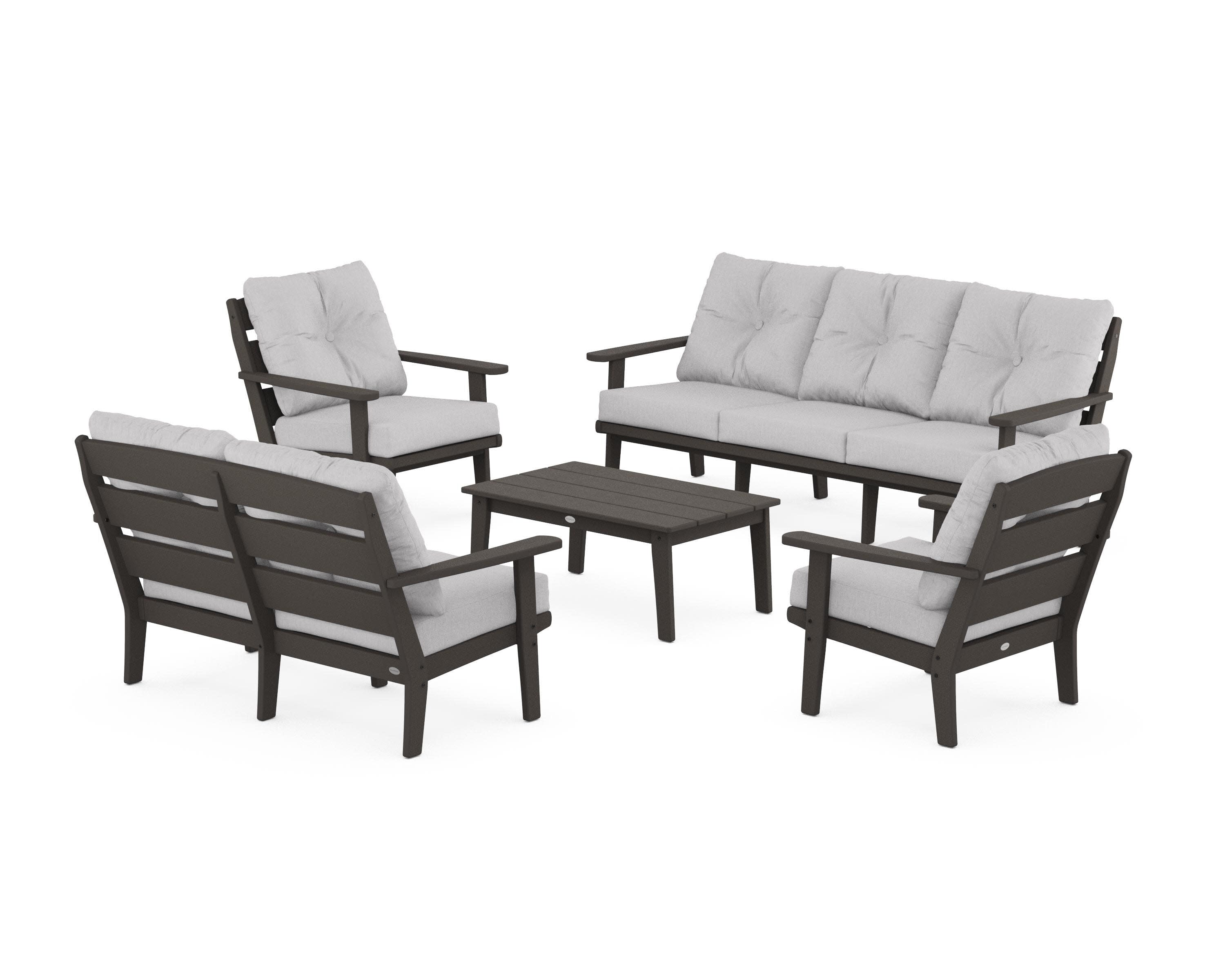 Lakeside 5-Piece Lounge Sofa Set in Vintage Coffee / Granite