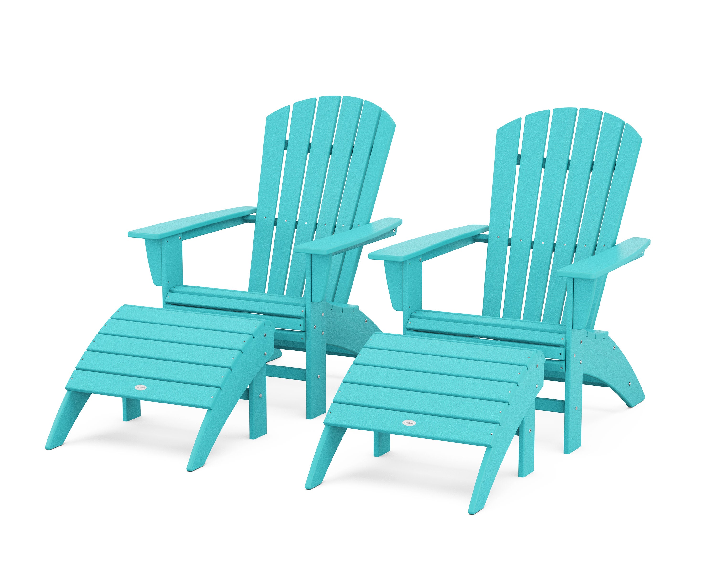 Nautical Curveback Adirondack Chair 4-Piece Set with Ottomans in Aruba