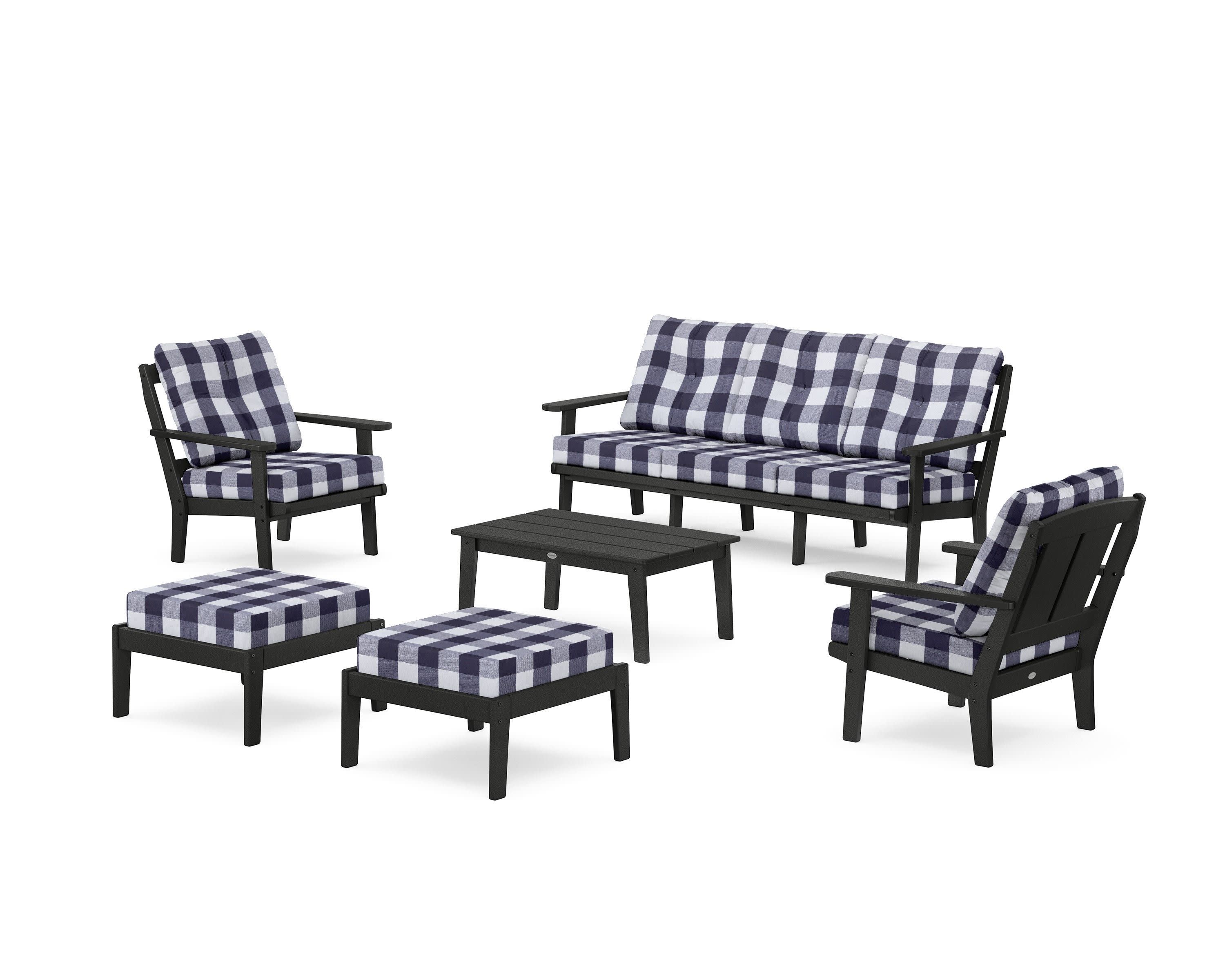 Mission 6-Piece Lounge Sofa Set in Black / Buffalo Plaid Navy