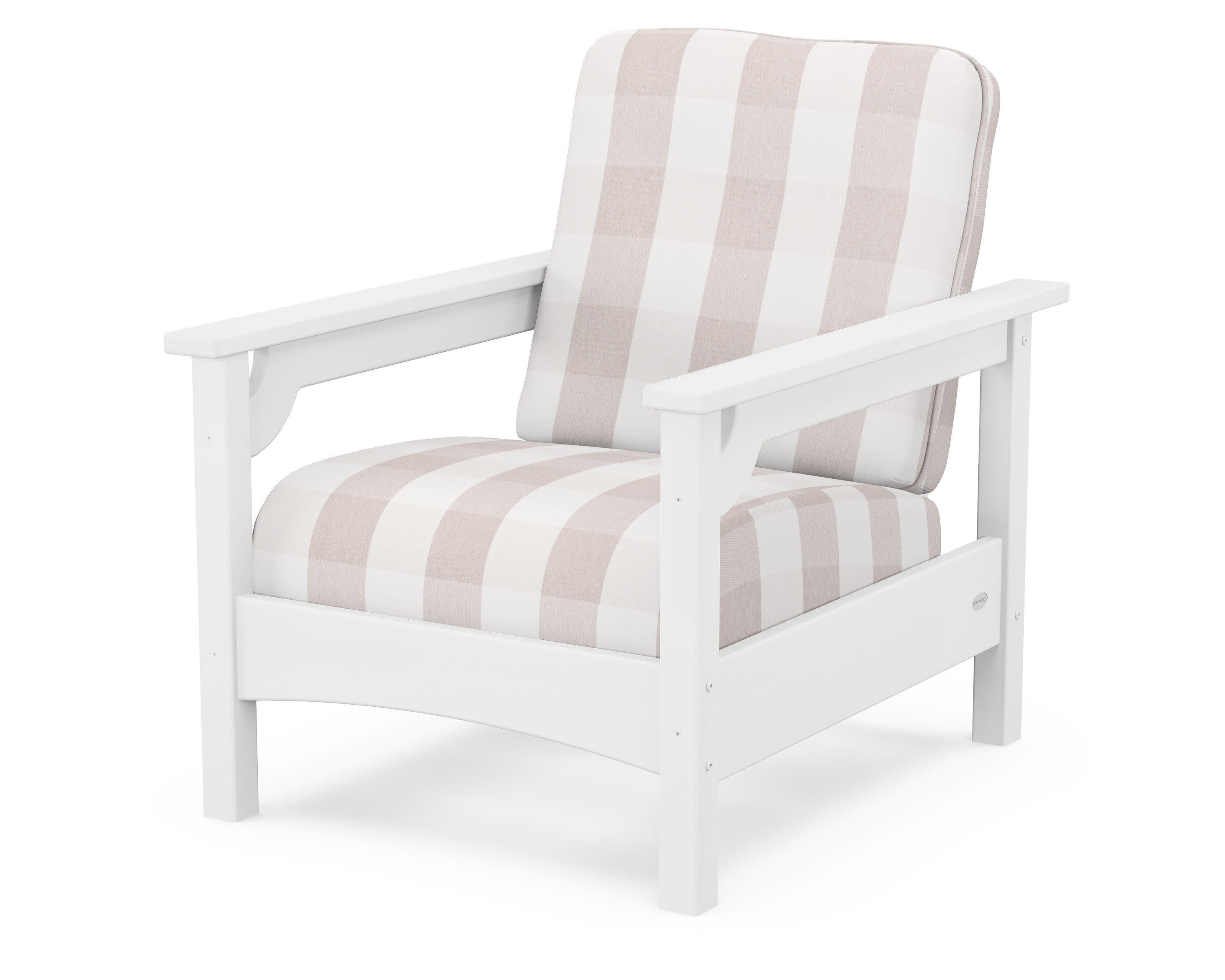 Club Chair in White / Buffalo Plaid Dune Burlap