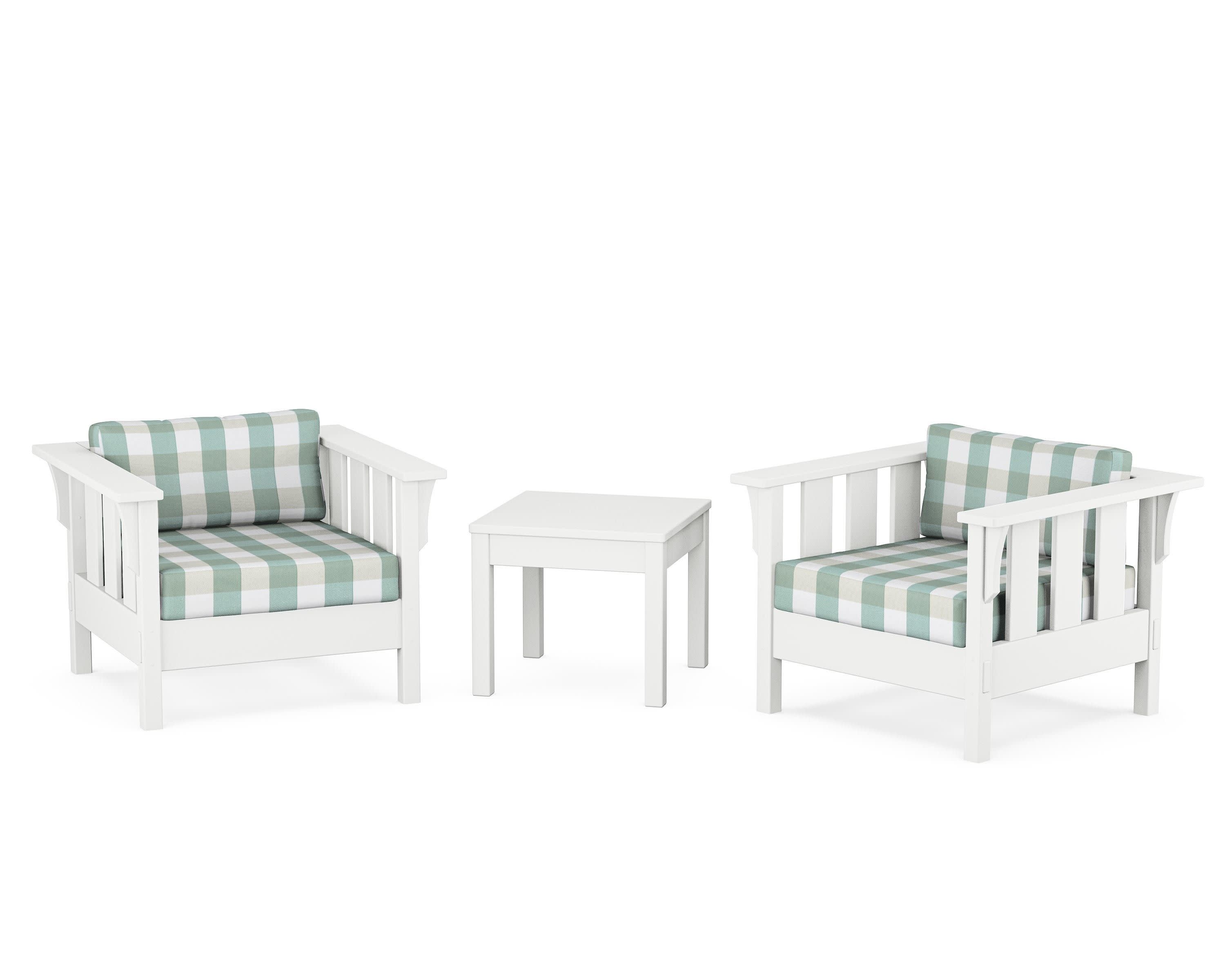 Acadia 3-Piece Deep Seating Set in White / Buffalo Plaid Glacier Spa