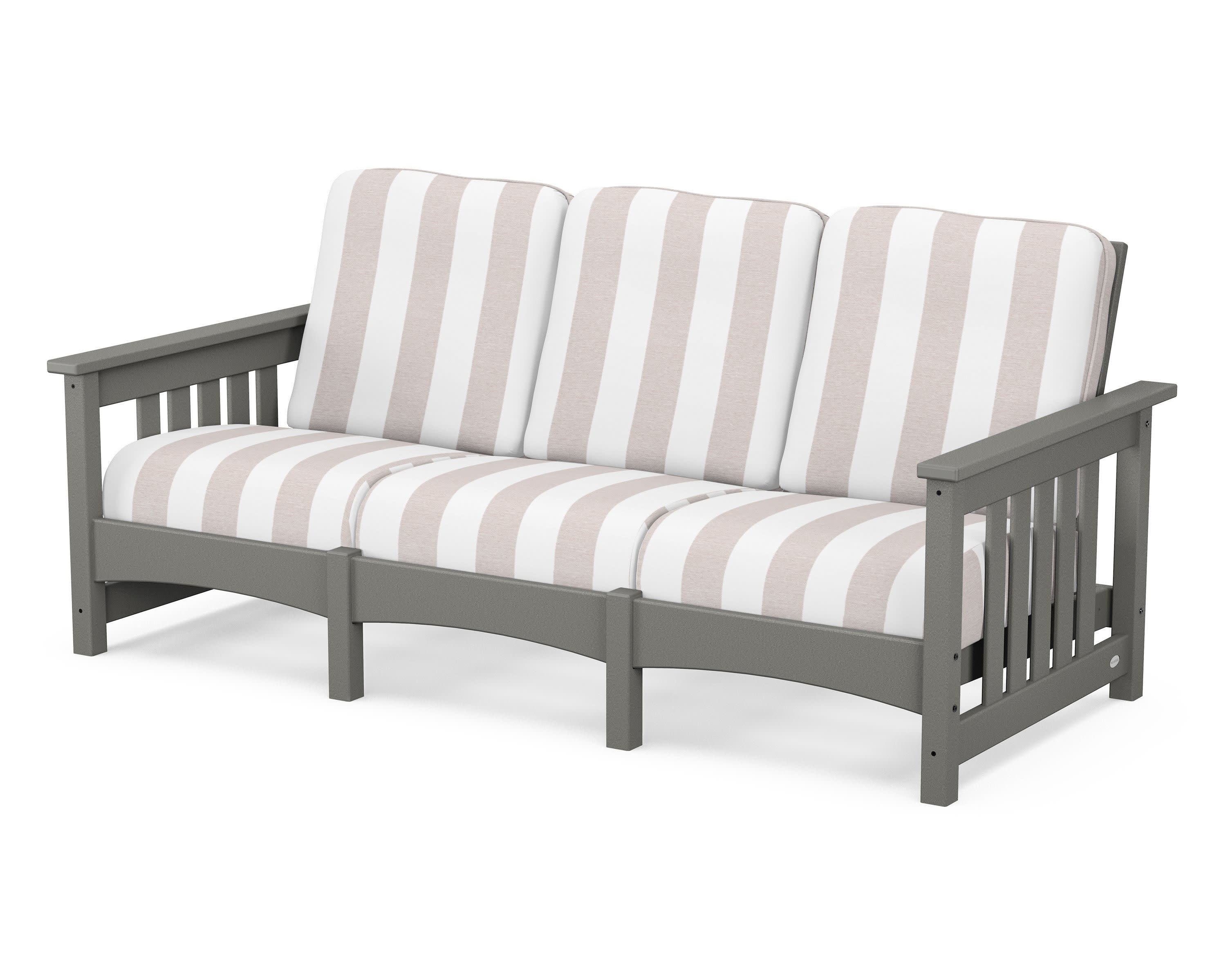 Club Mission Sofa in Slate Grey / Cabana Stripe Dune Burlap