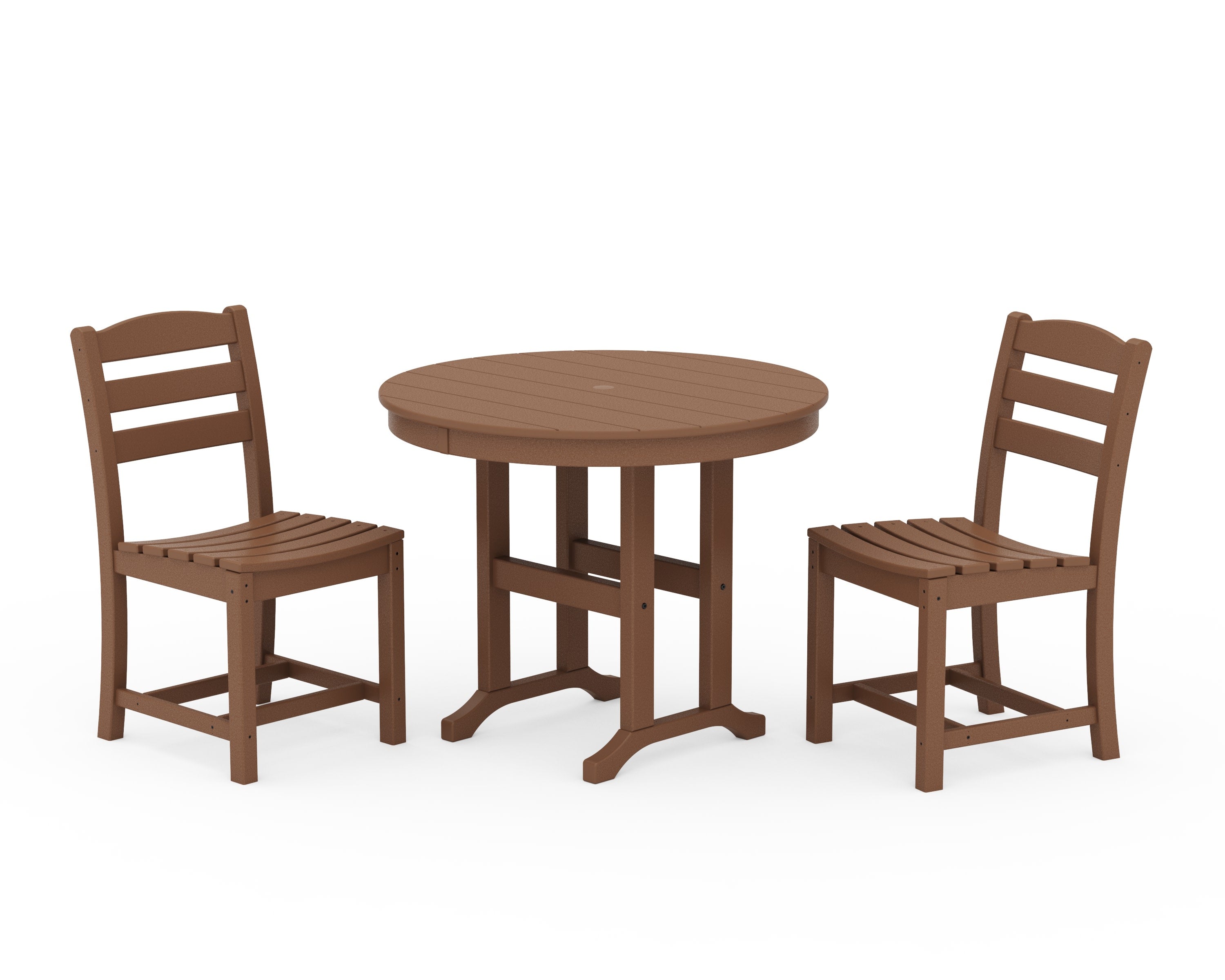 La Casa Caf Side Chair 3-Piece Round Dining Set in Teak