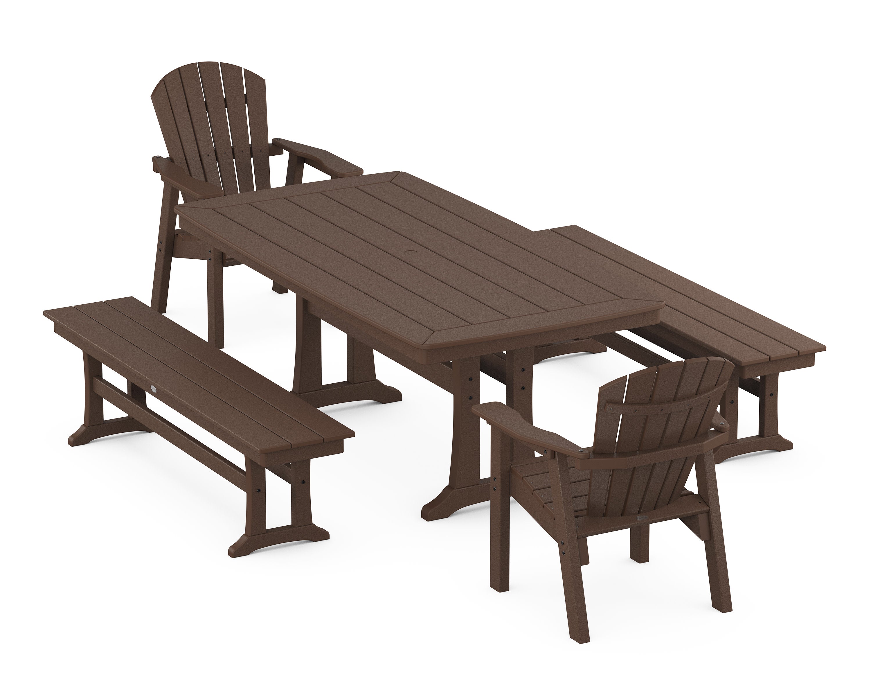 Seashell 5-Piece Dining Set with Trestle Legs in Mahogany
