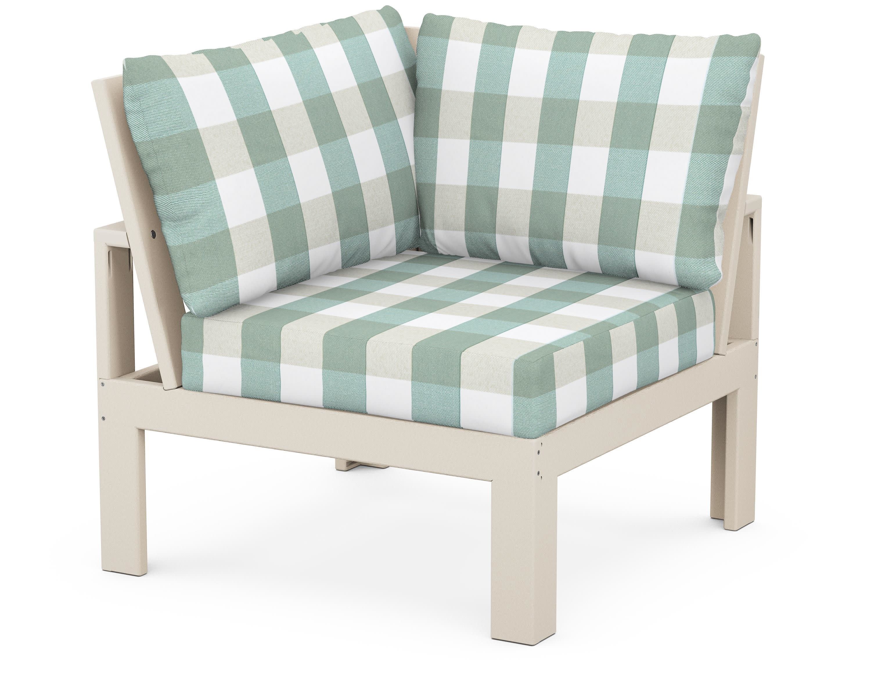 Modular Corner Chair in Sand / Buffalo Plaid Glacier Spa