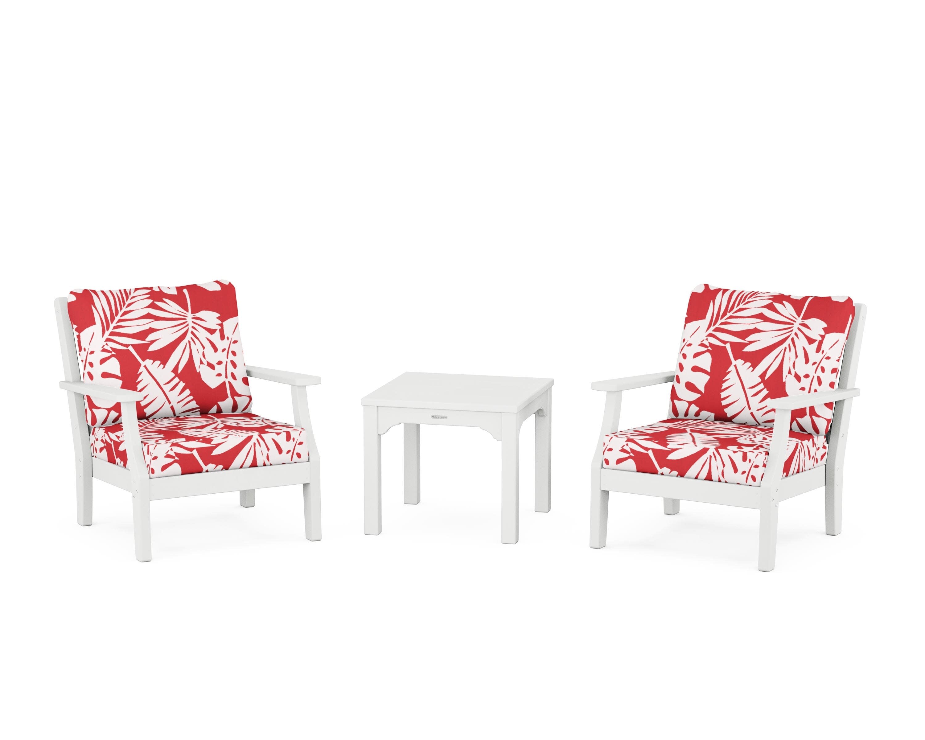 Chinoiserie 3-Piece Deep Seating Set in White / Leaf Crimson