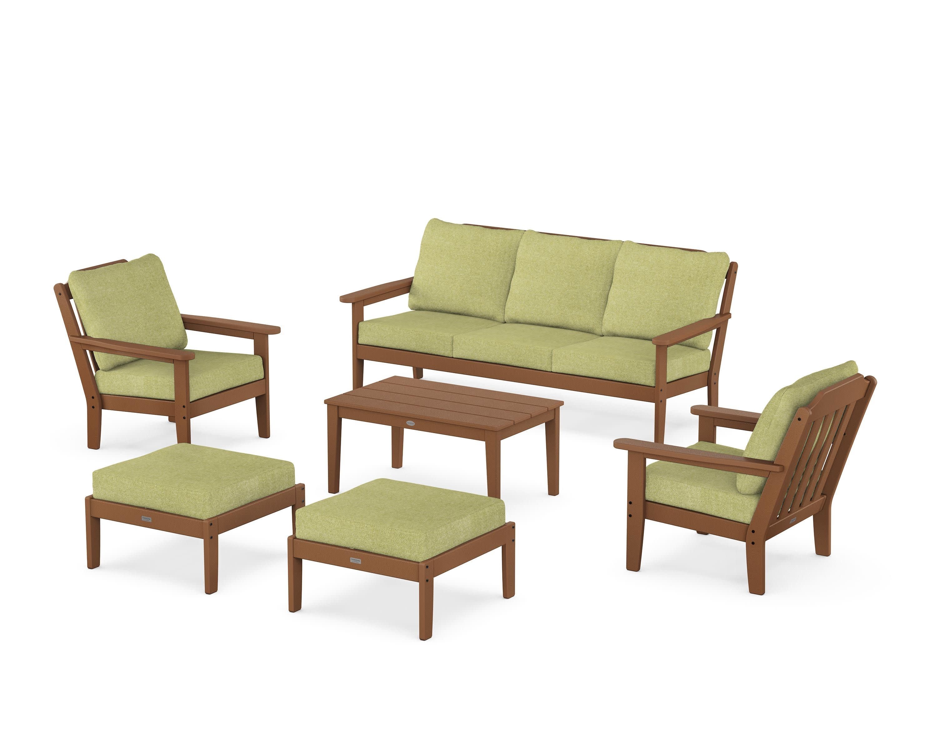 Cottage 6-Piece Lounge Sofa Set in Teak / Chartreuse Boucle