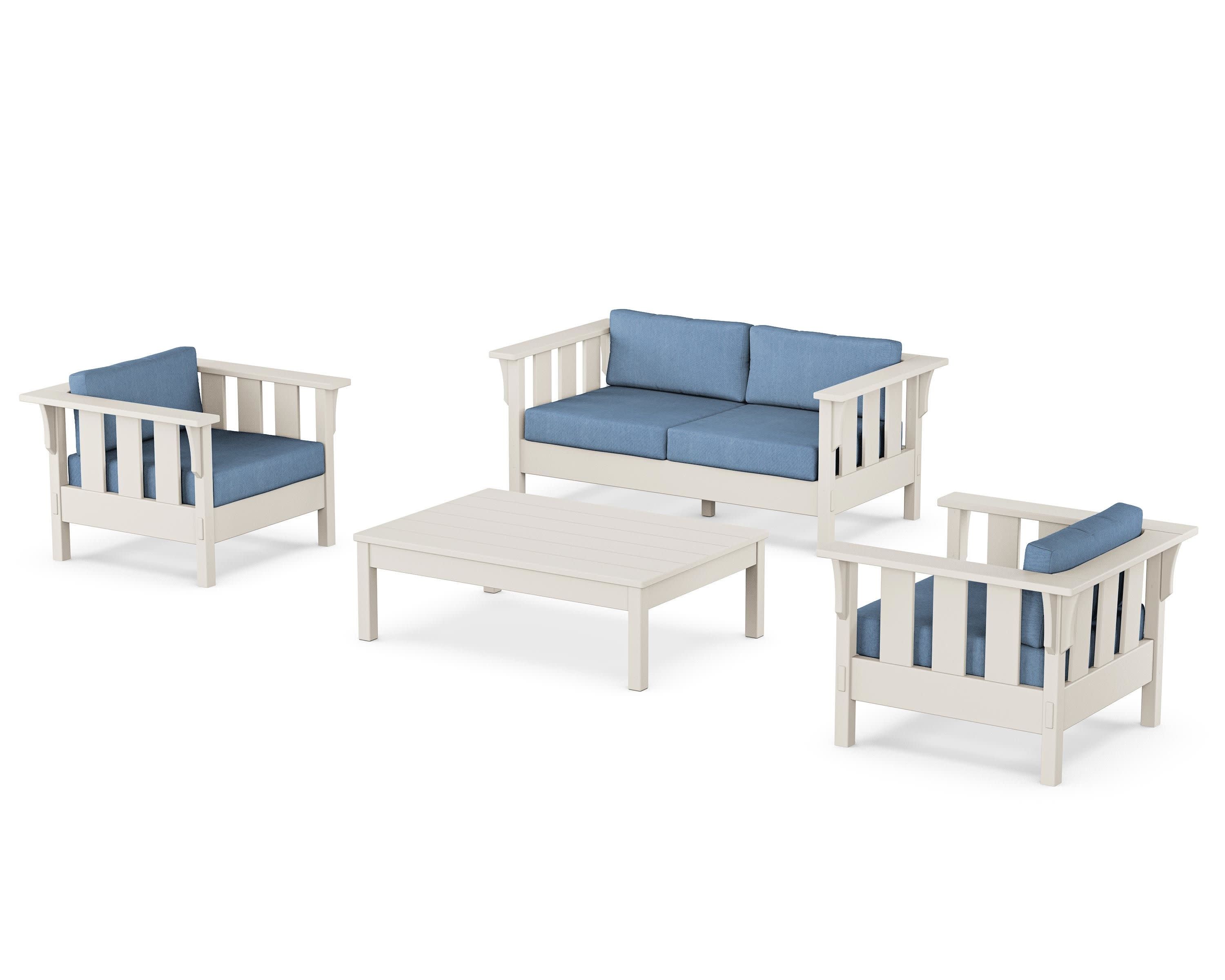 Acadia 4-Piece Deep Seating Set with Loveseat in Sand / Sky Blue