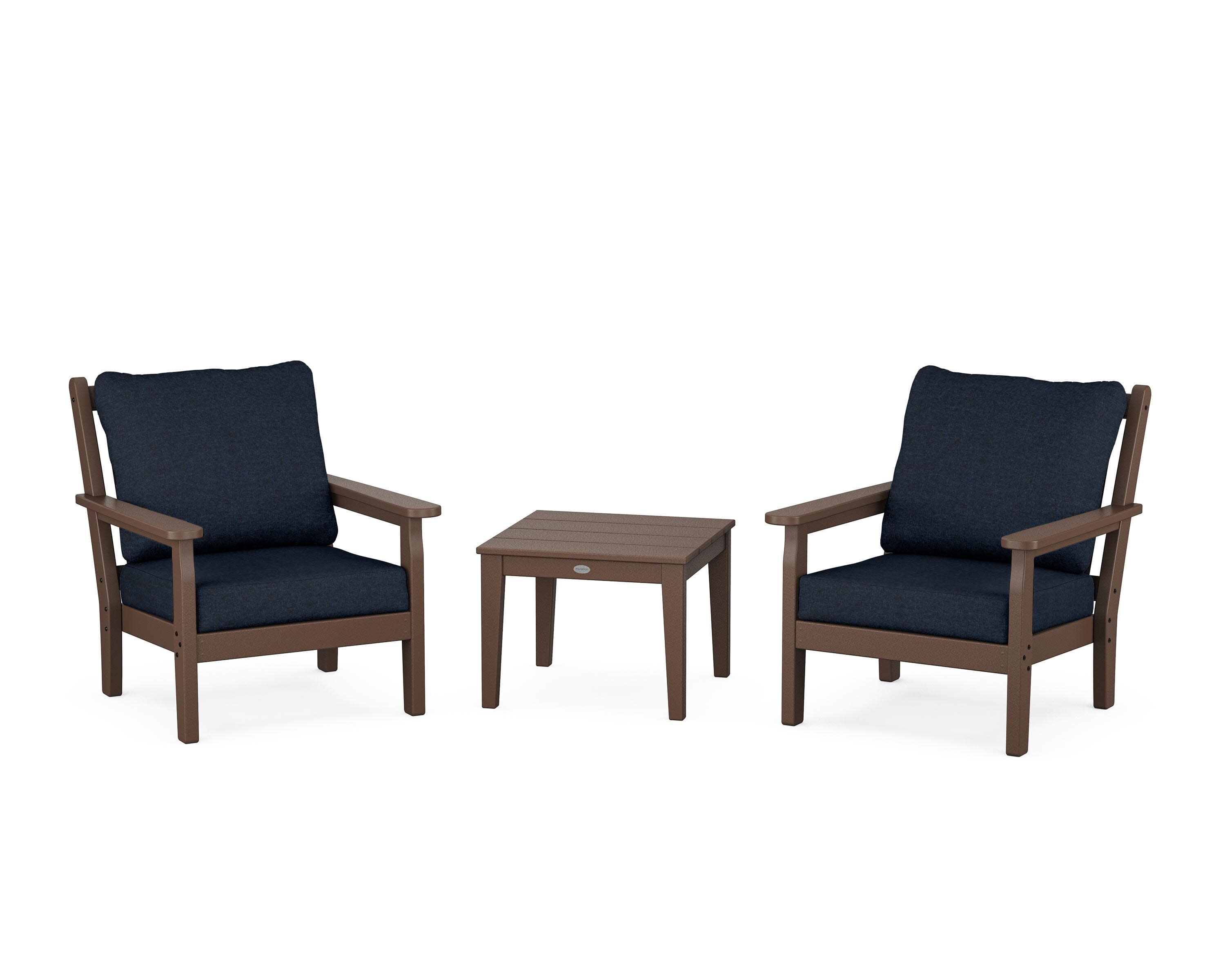 Chippendale 3-Piece Deep Seating Set in Mahogany / Marine Indigo