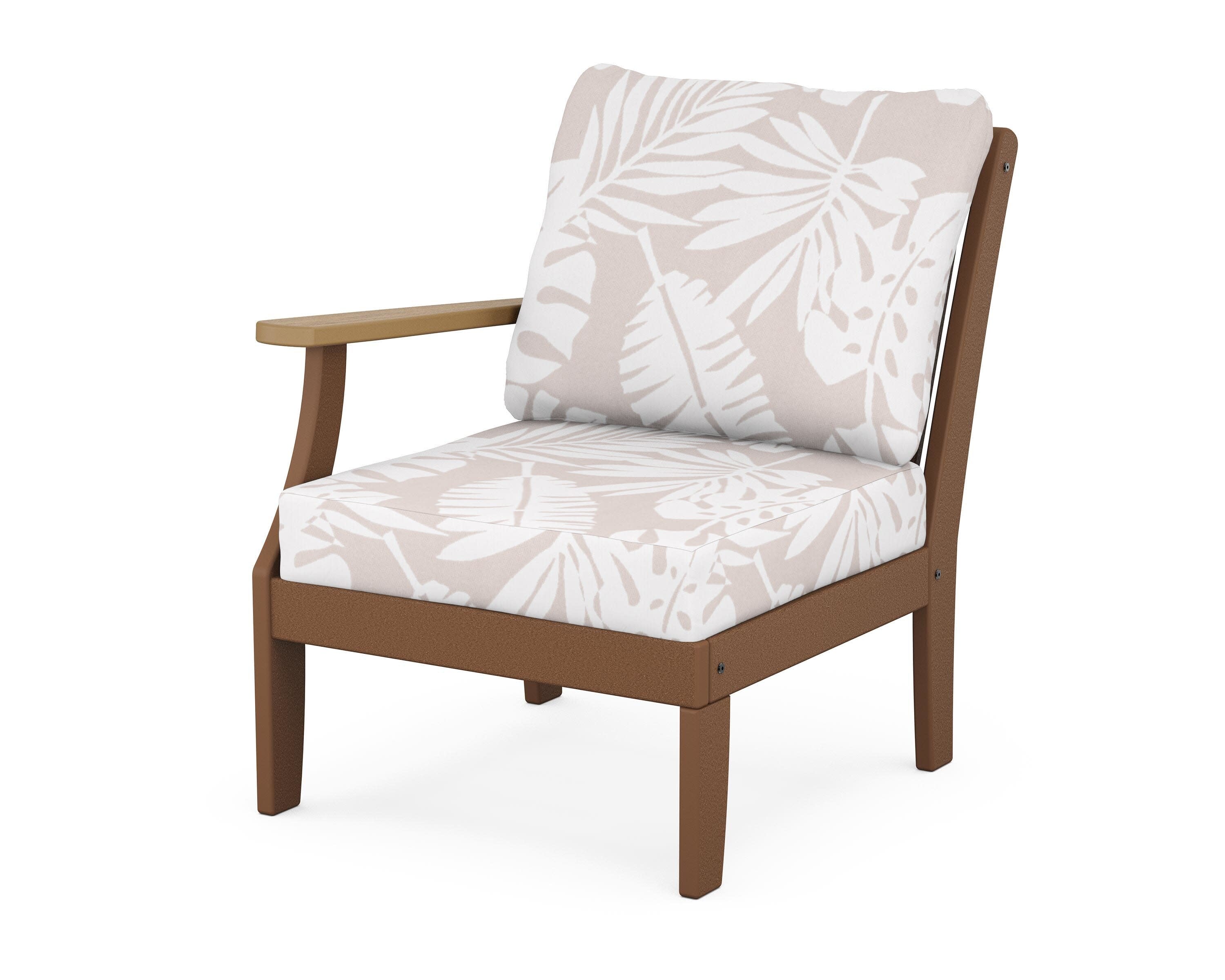 Braxton Modular Left Arm Chair in Teak / Natural / Leaf Dune Burlap