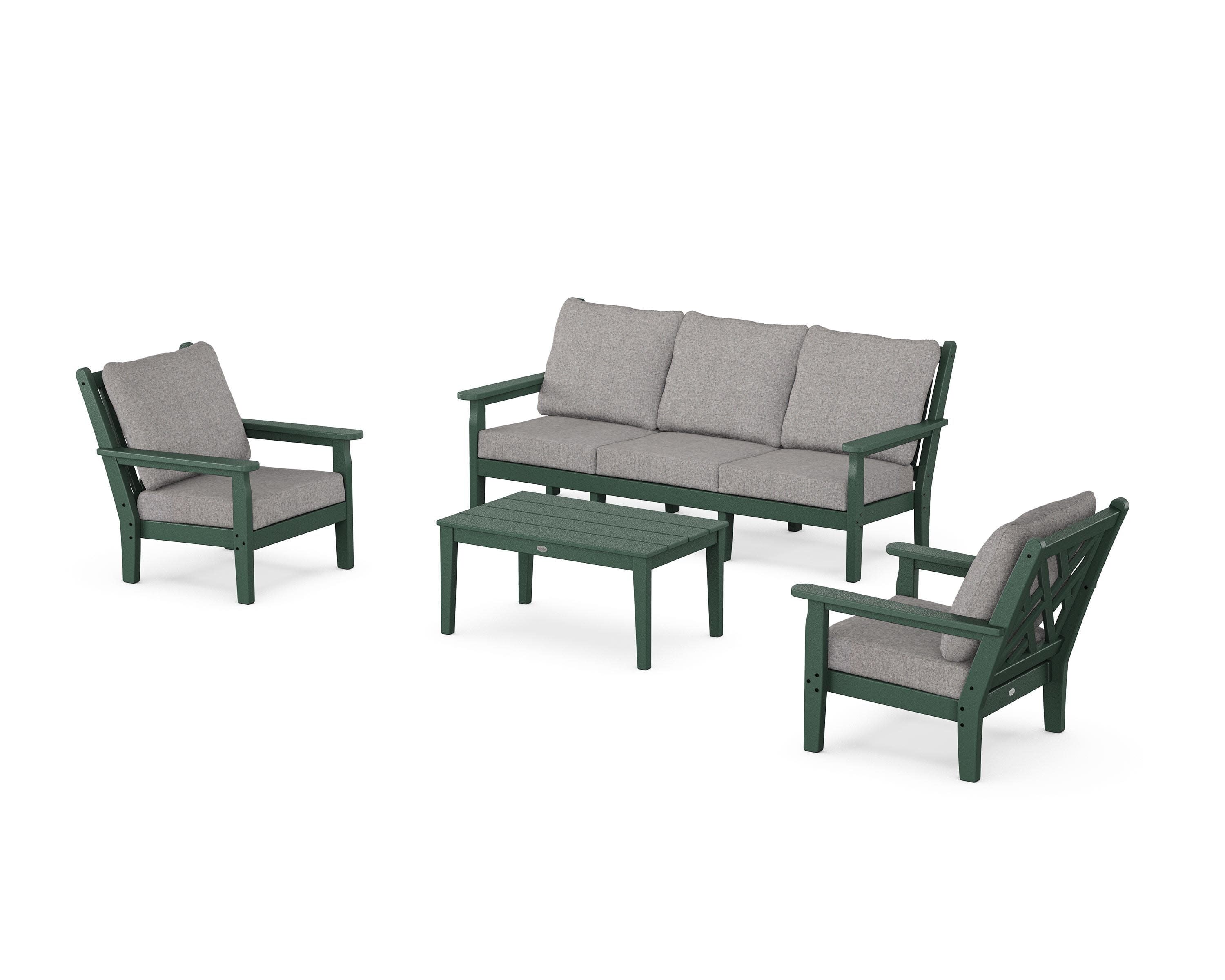 Chippendale 4-Piece Deep Seating Set with Sofa in Green / Grey Mist