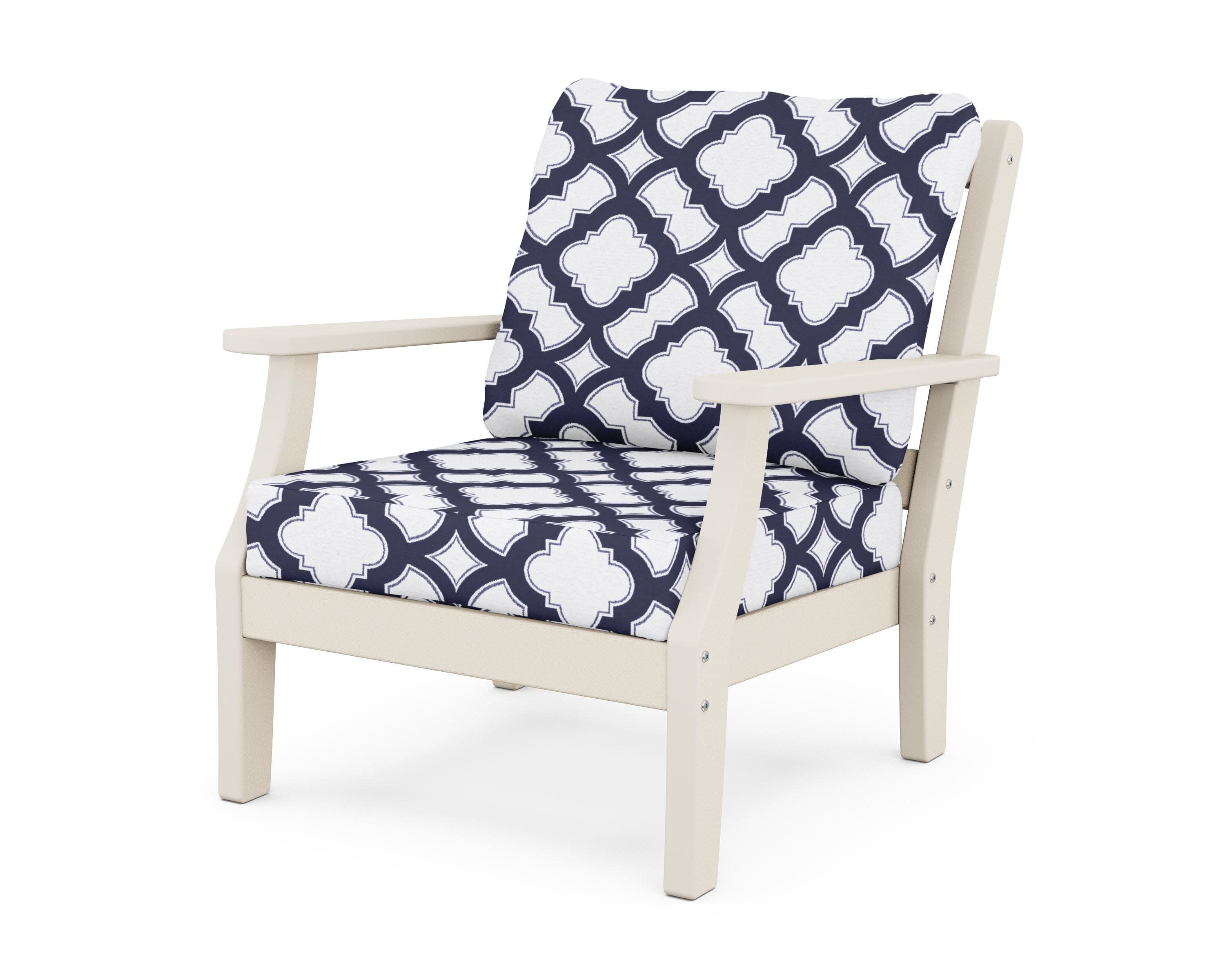 Chinoiserie Deep Seating Chair in Sand / Trellis Navy
