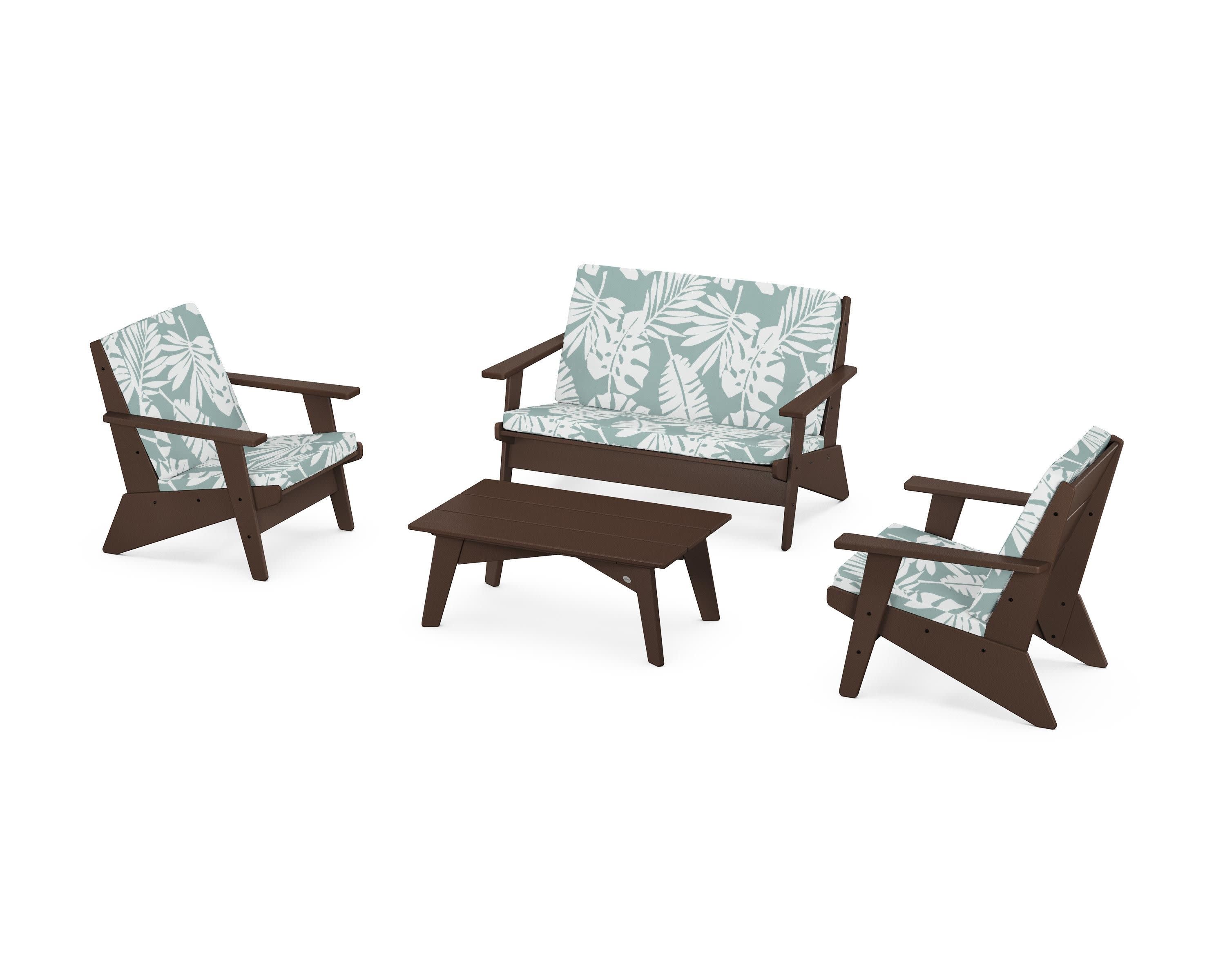 Riviera Modern Lounge 4-Piece Set in Mahogany / Leaf Glacier Spa