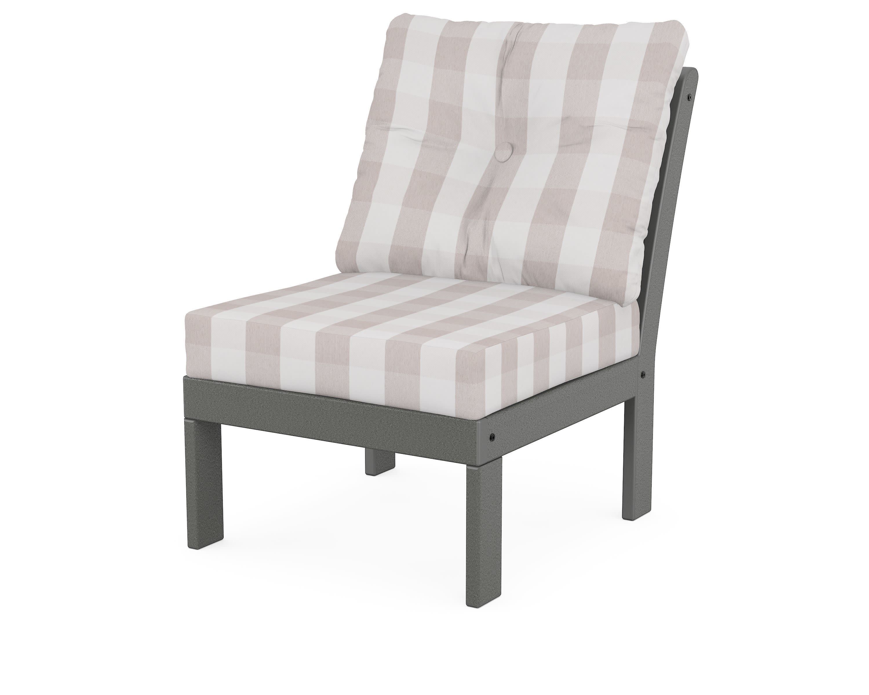 Vineyard Modular Armless Chair in Slate Grey / Buffalo Plaid Dune Burlap