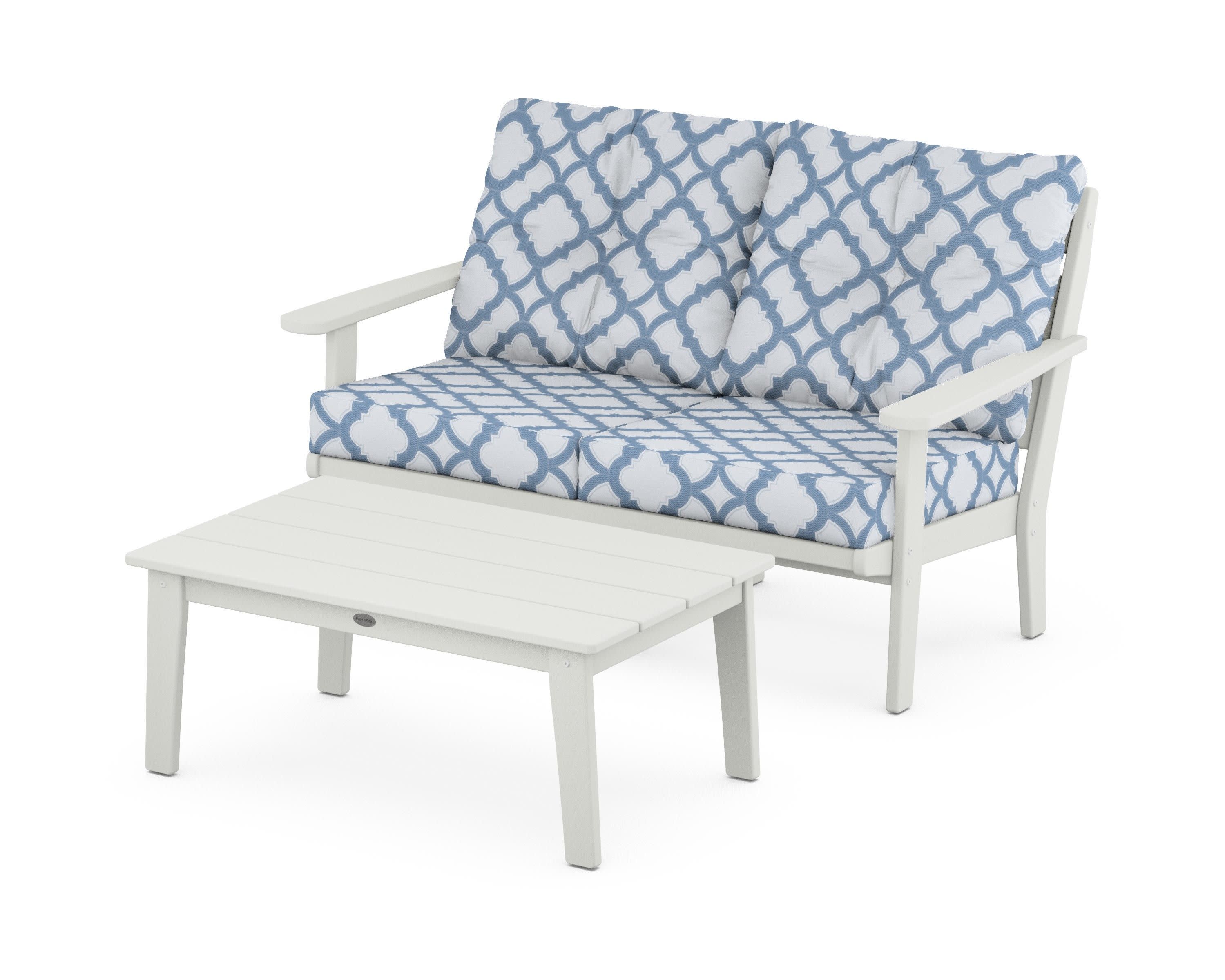 Lakeside 2-Piece Lounge Loveseat Set in Vintage White / Trellis Sky Blue