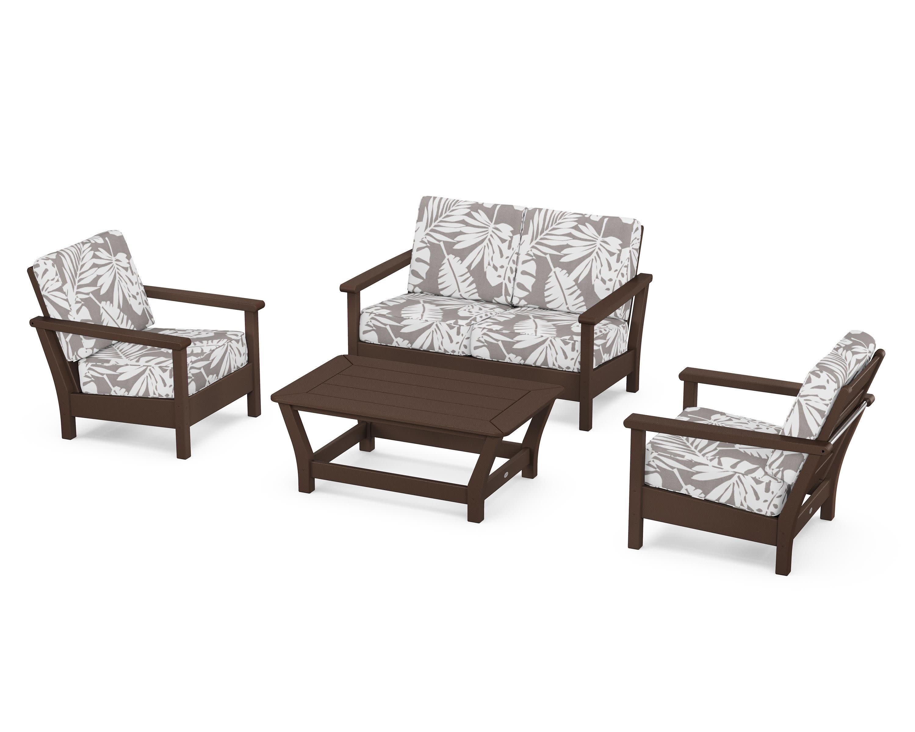 Harbour 4-Piece Deep Seating Set in Mahogany / Leaf Grey Mist