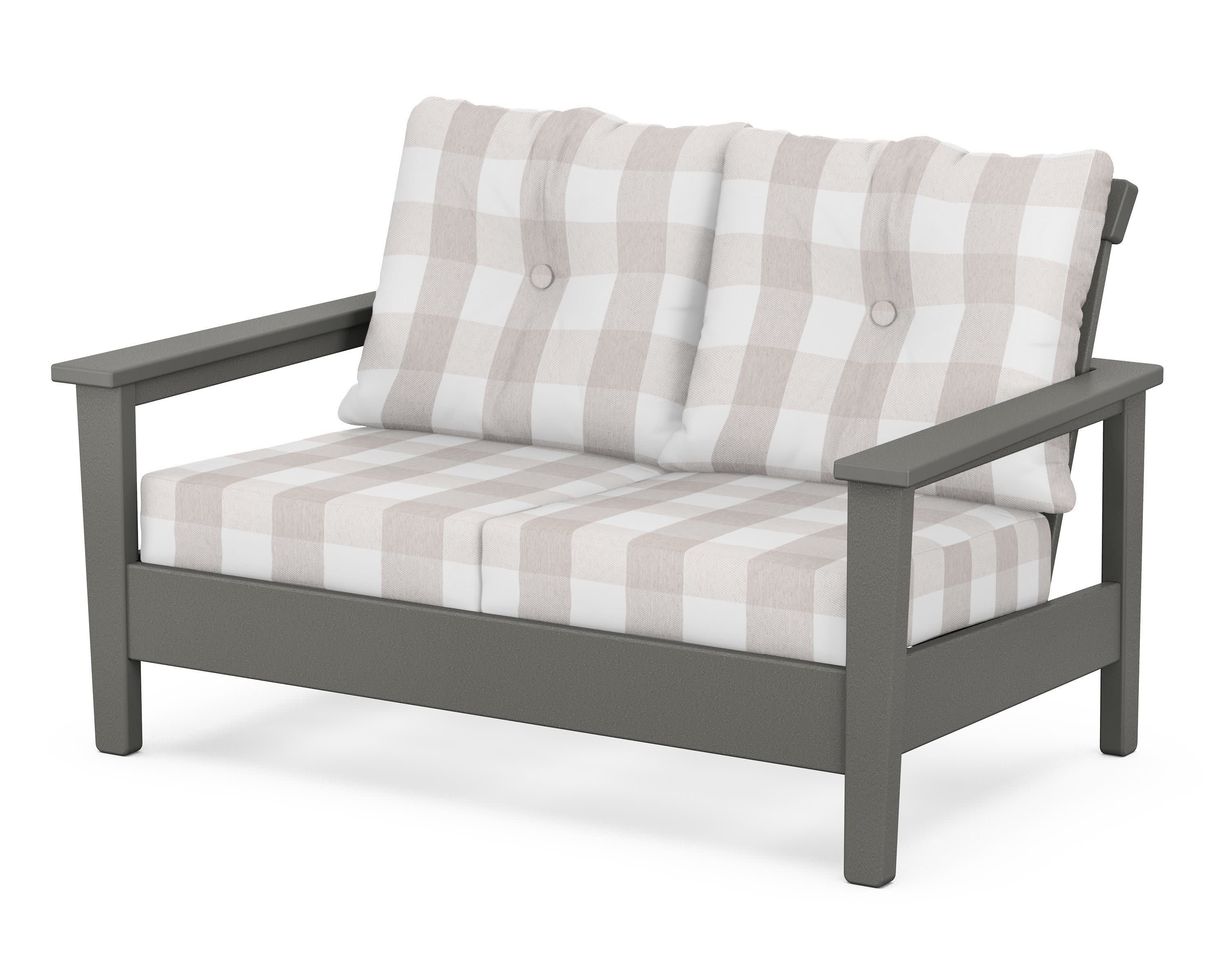 Prescott Deep Seating Loveseat in Slate Grey / Buffalo Plaid Dune Burlap