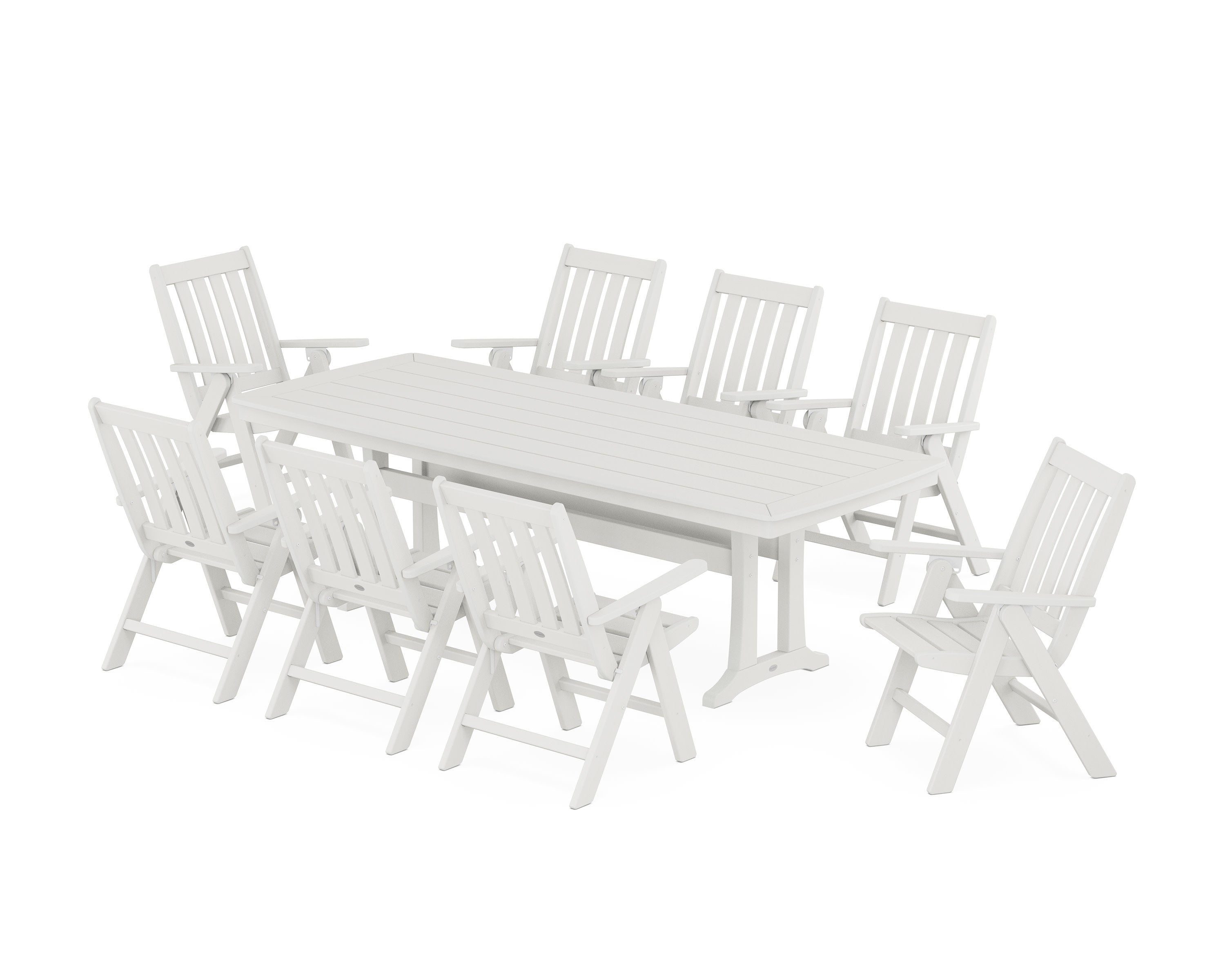 Vineyard Folding 9-Piece Dining Set with Trestle Legs in Vintage White
