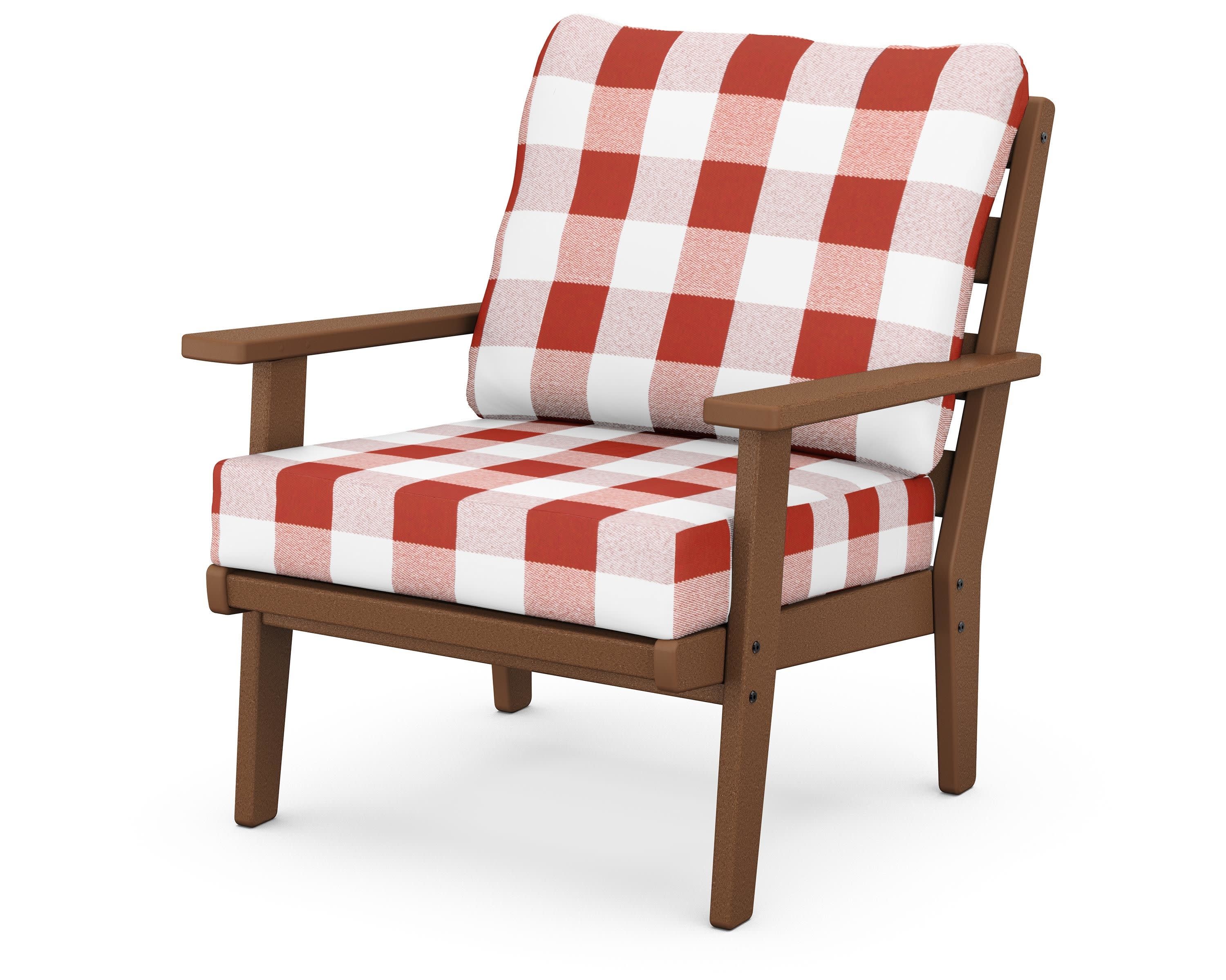 Grant Park Deep Seating Chair in Teak / Buffalo Plaid Crimson